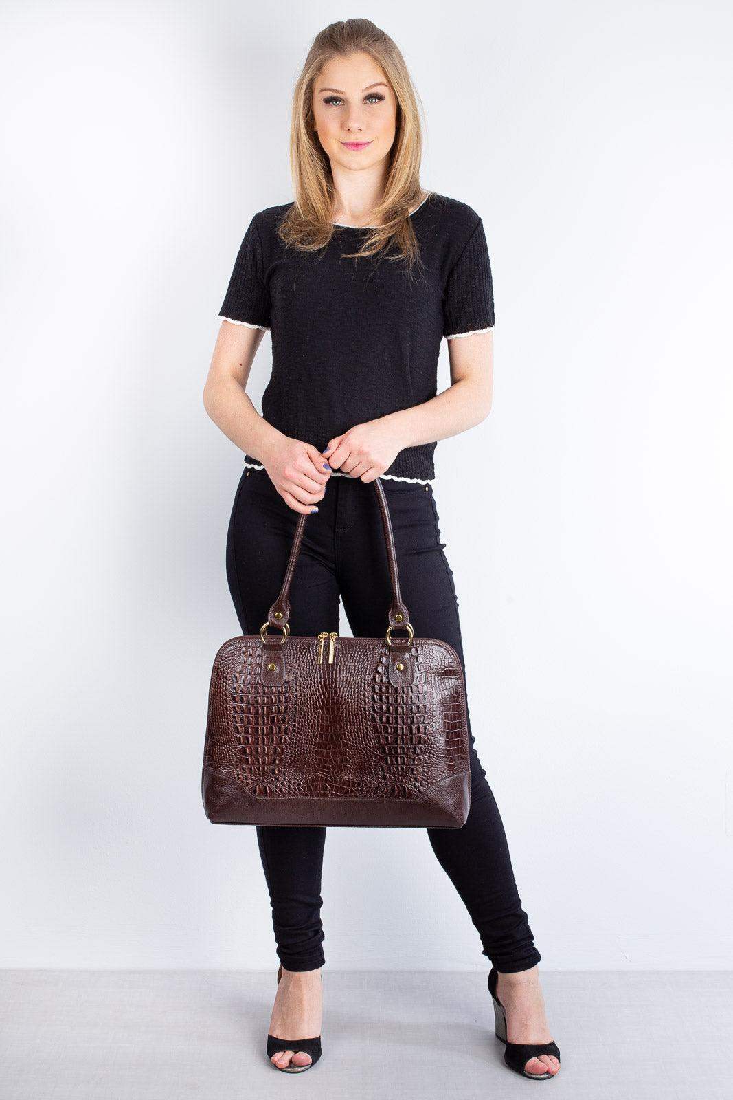 Pasta feminina executiva em couro croco Isabel - Enluaze