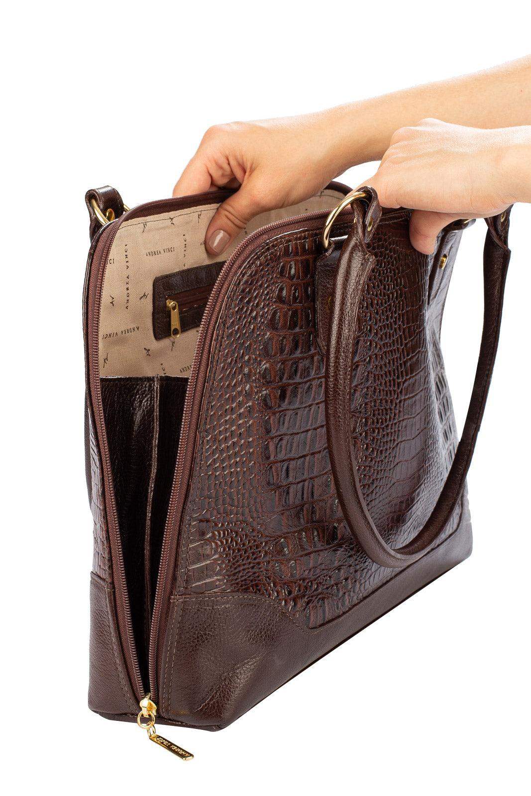 Pasta feminina executiva em couro croco Isabel - Enluaze