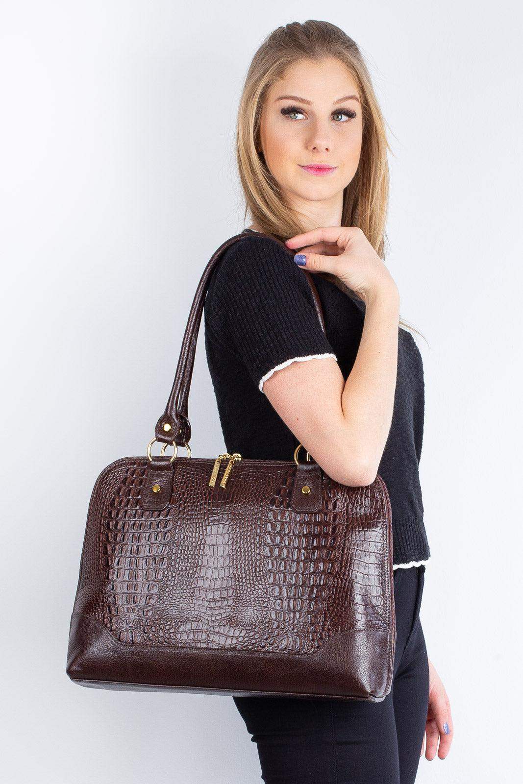 Pasta feminina executiva em couro croco Isabel - Enluaze