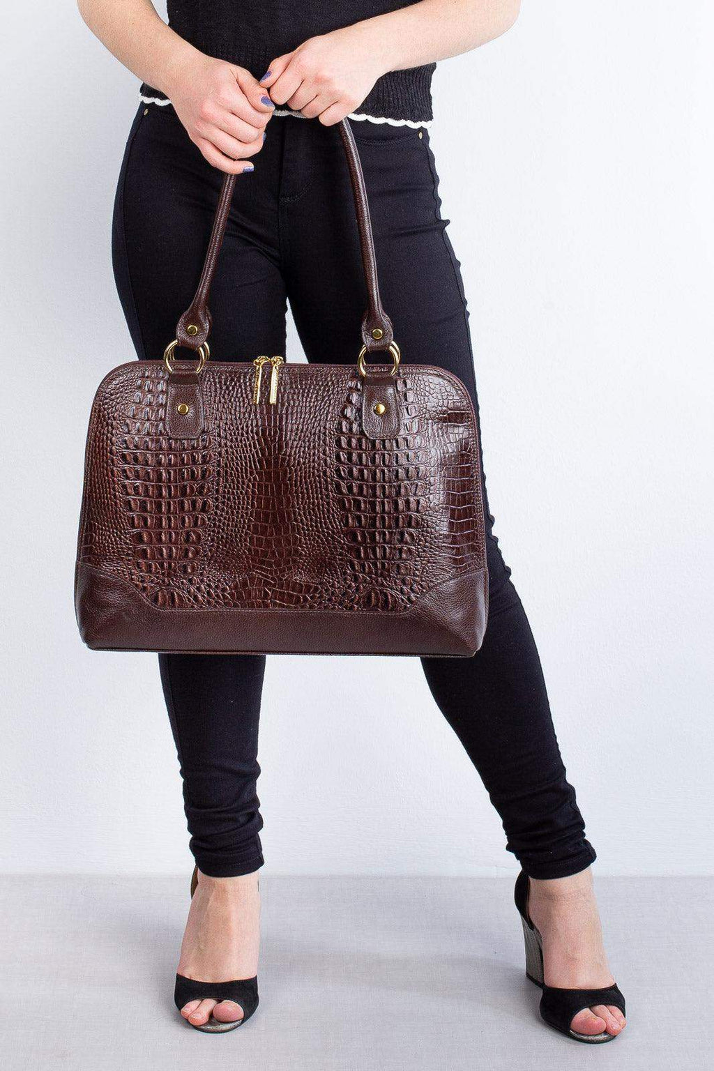 Pasta feminina executiva em couro croco Isabel - Enluaze