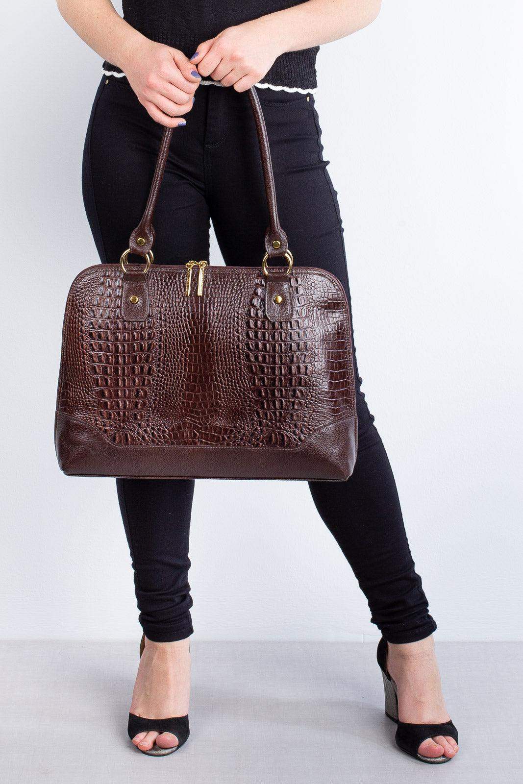 Pasta feminina executiva em couro croco Isabel - Enluaze
