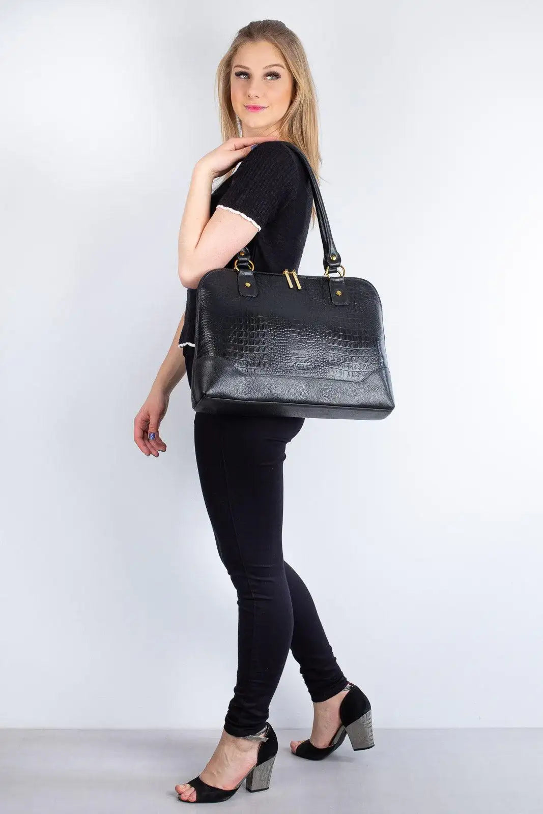 Pasta feminina executiva em couro croco Isabel - Enluaze