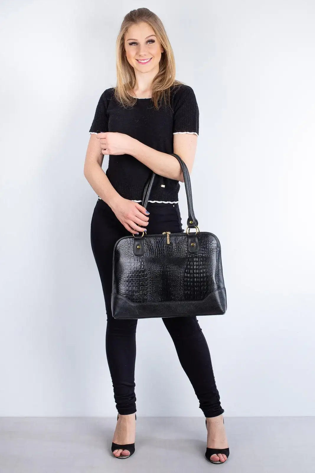 Pasta feminina executiva em couro croco Isabel - Enluaze
