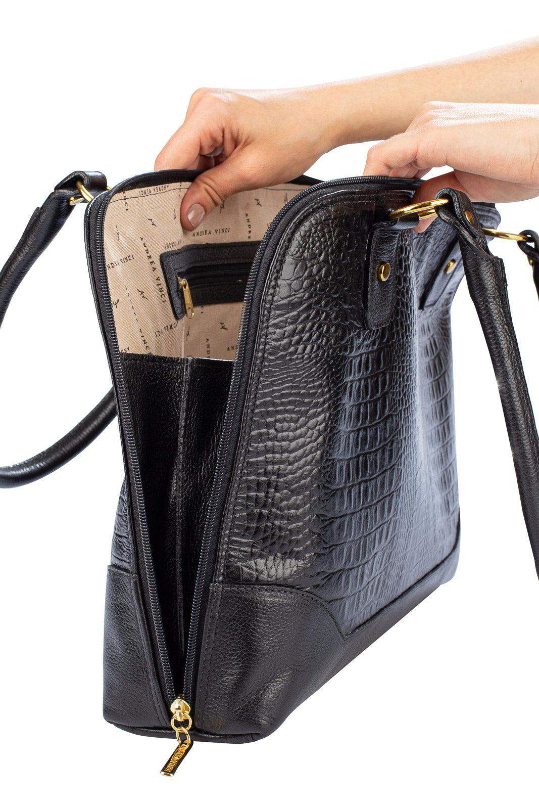 Pasta feminina executiva em couro croco Isabel - Enluaze