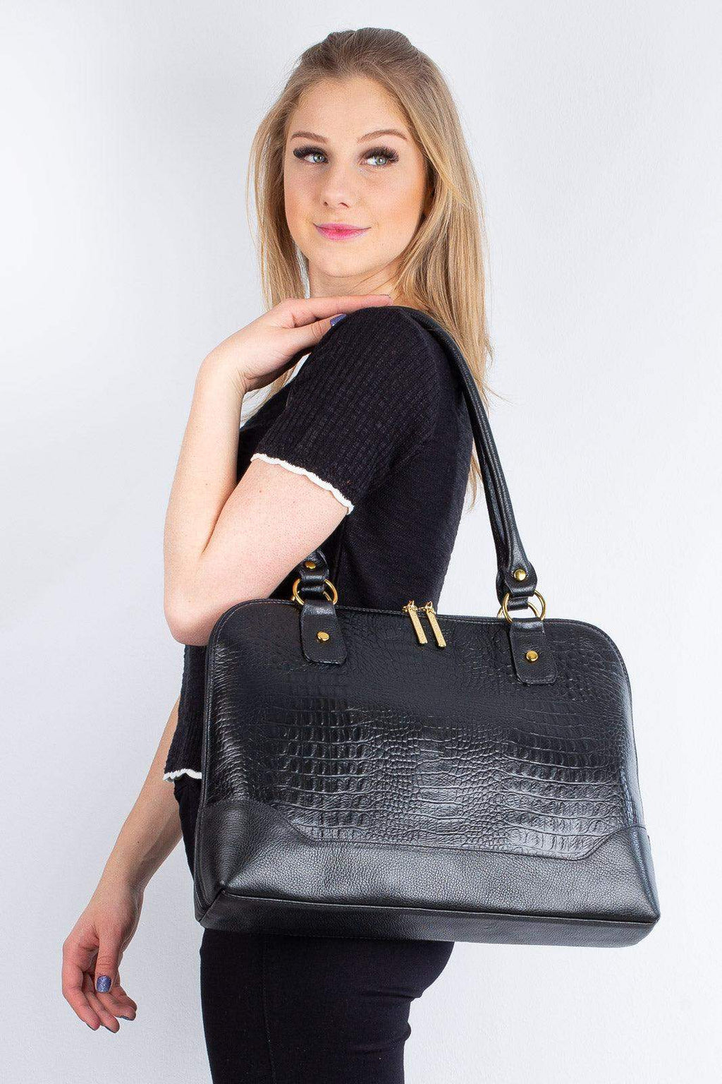 Pasta feminina executiva em couro croco Isabel - Enluaze
