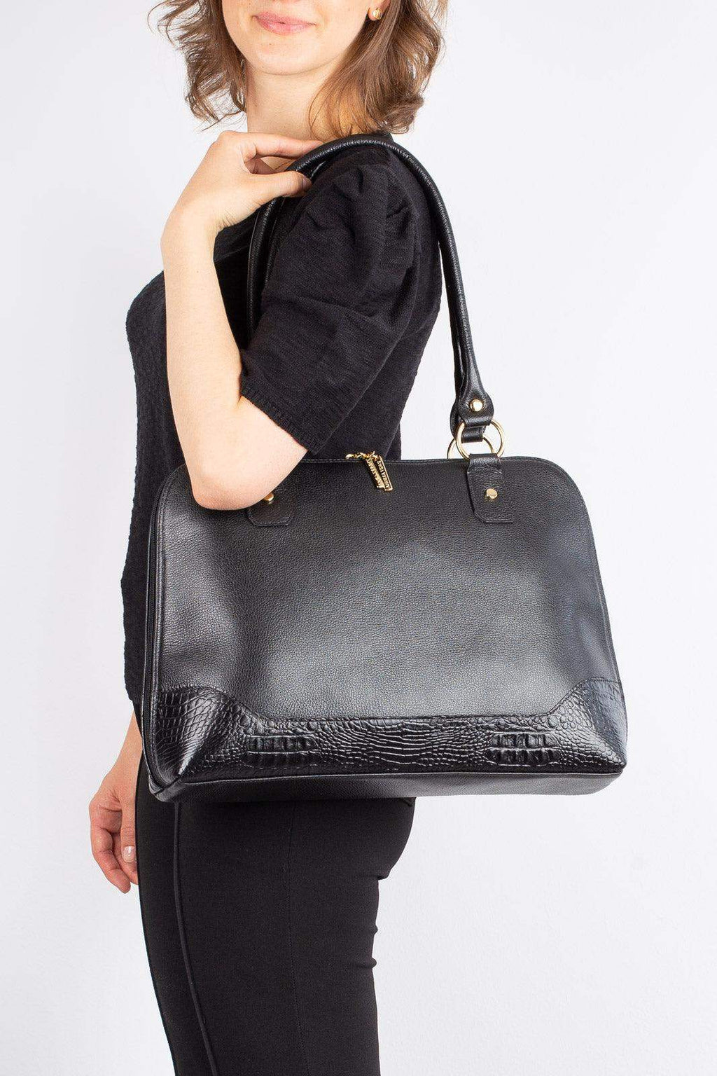 Pasta feminina executiva em couro liso Isabel - Enluaze