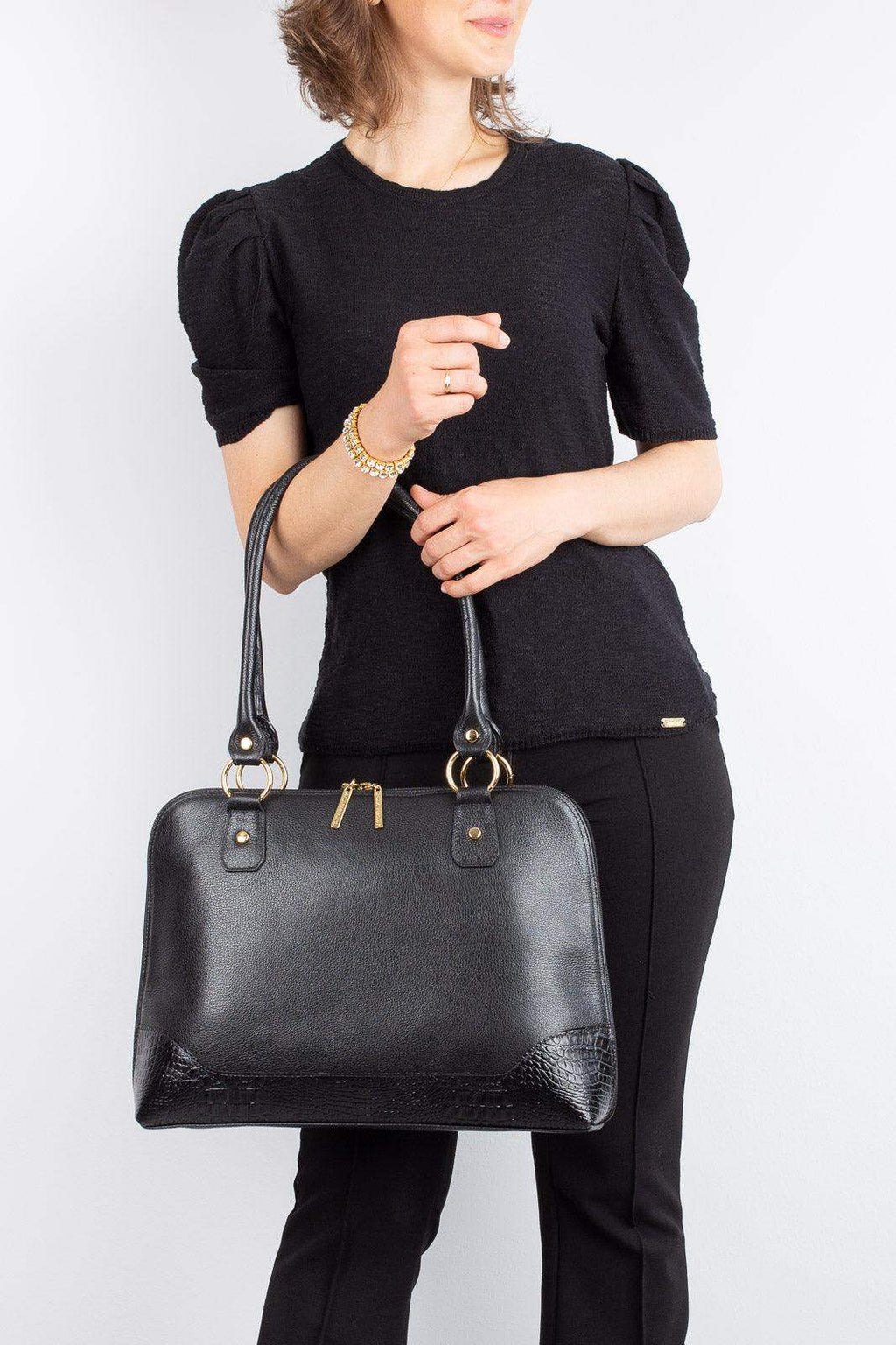 Pasta feminina executiva em couro liso Isabel - Enluaze