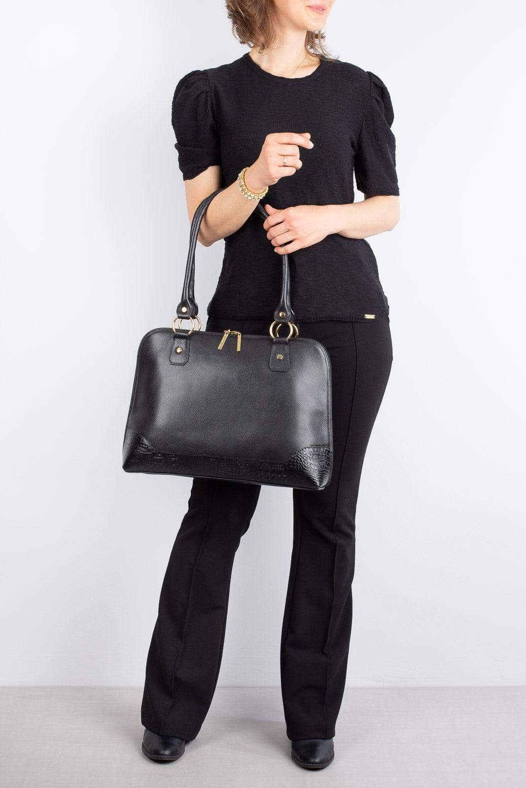 Pasta feminina executiva em couro liso Isabel - Enluaze