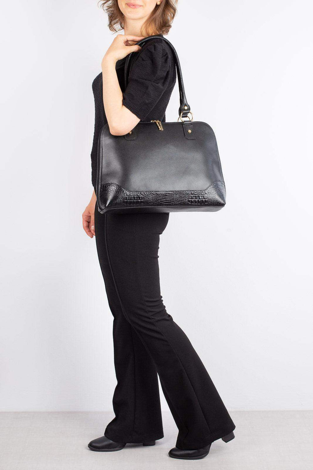 Pasta feminina executiva em couro liso Isabel - Enluaze