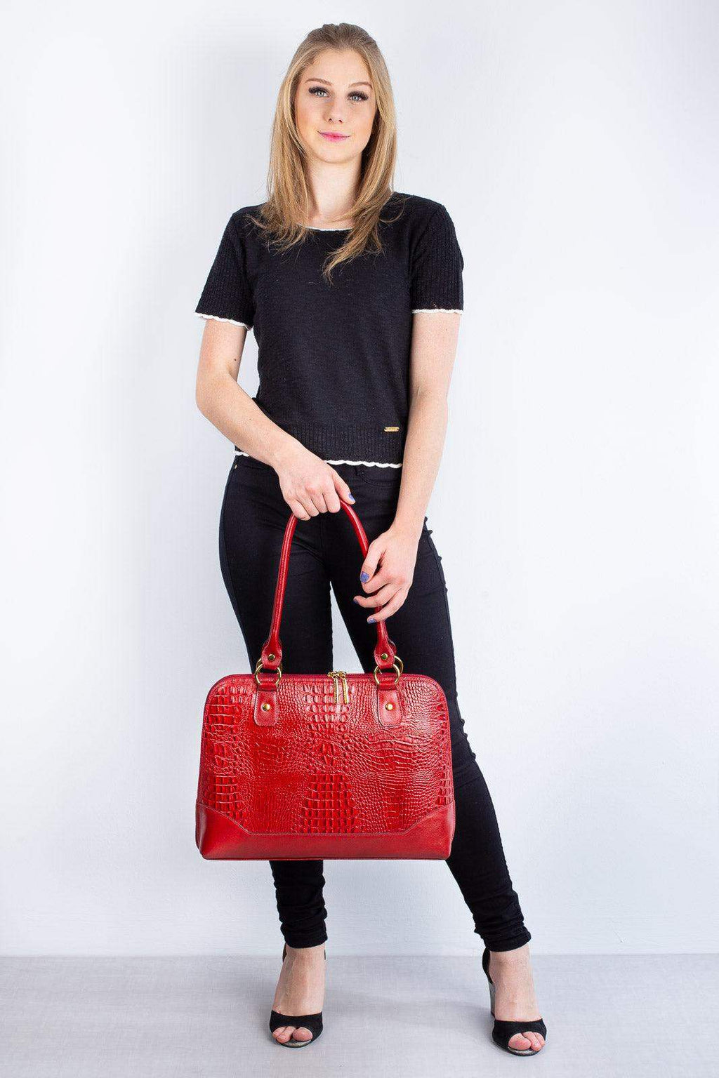 Pasta feminina executiva em couro croco Isabel - Enluaze