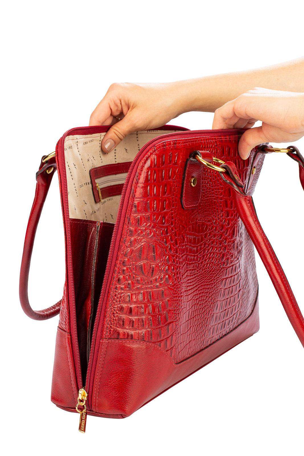 Pasta feminina executiva em couro croco Isabel - Enluaze