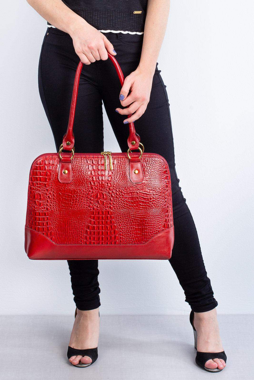 Pasta feminina executiva em couro croco Isabel - Enluaze