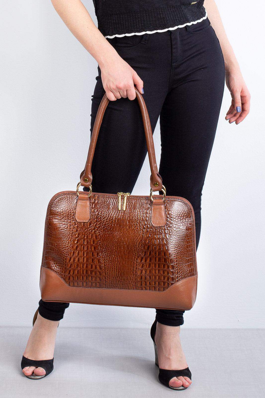 Pasta feminina executiva em couro croco Isabel - Enluaze