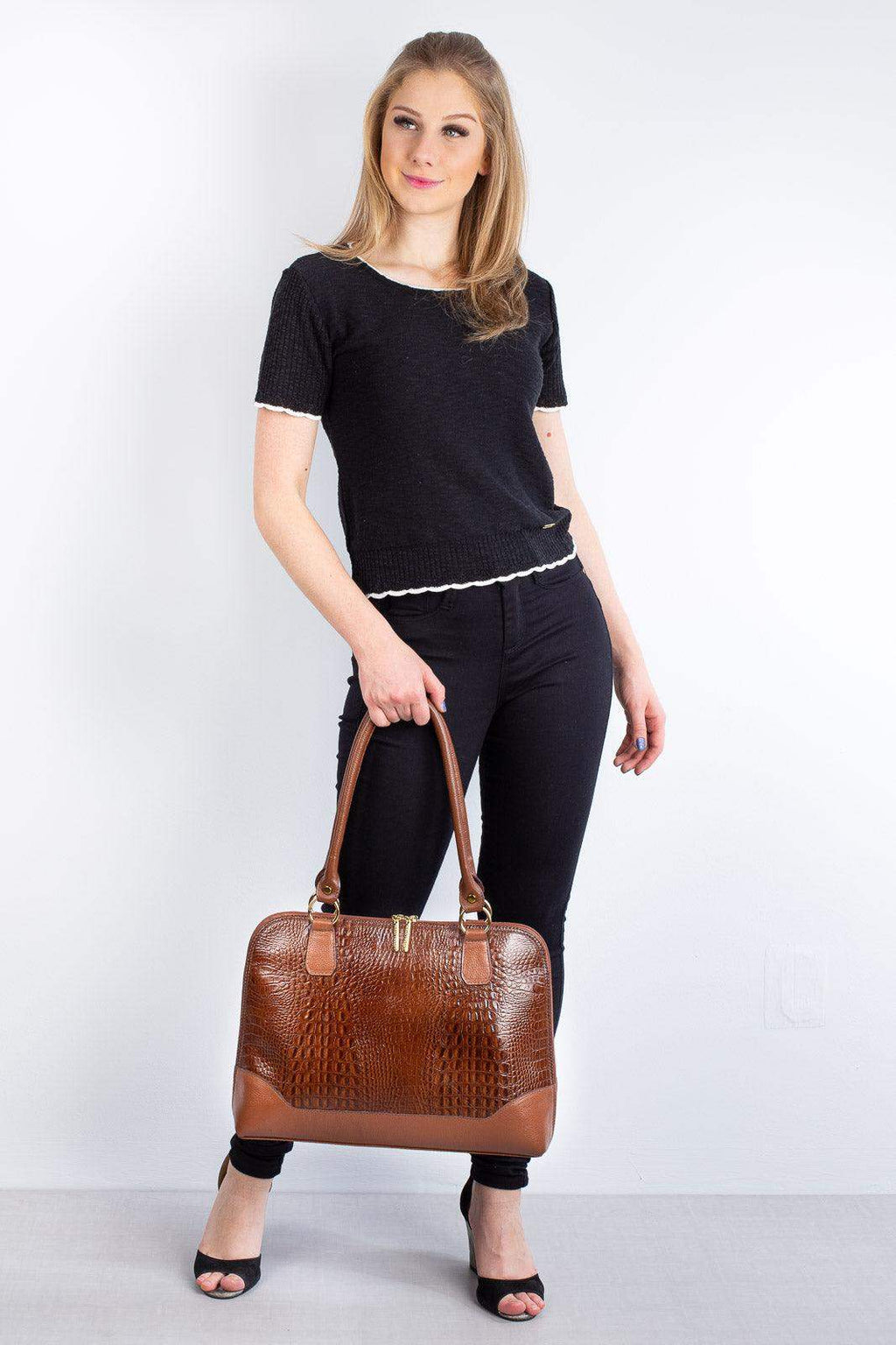 Pasta feminina executiva em couro croco Isabel - Enluaze