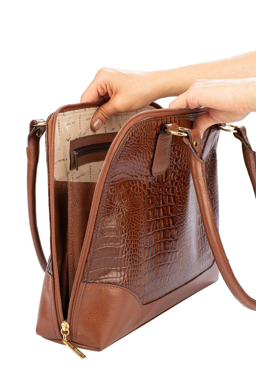 Pasta feminina executiva em couro croco Isabel - Enluaze