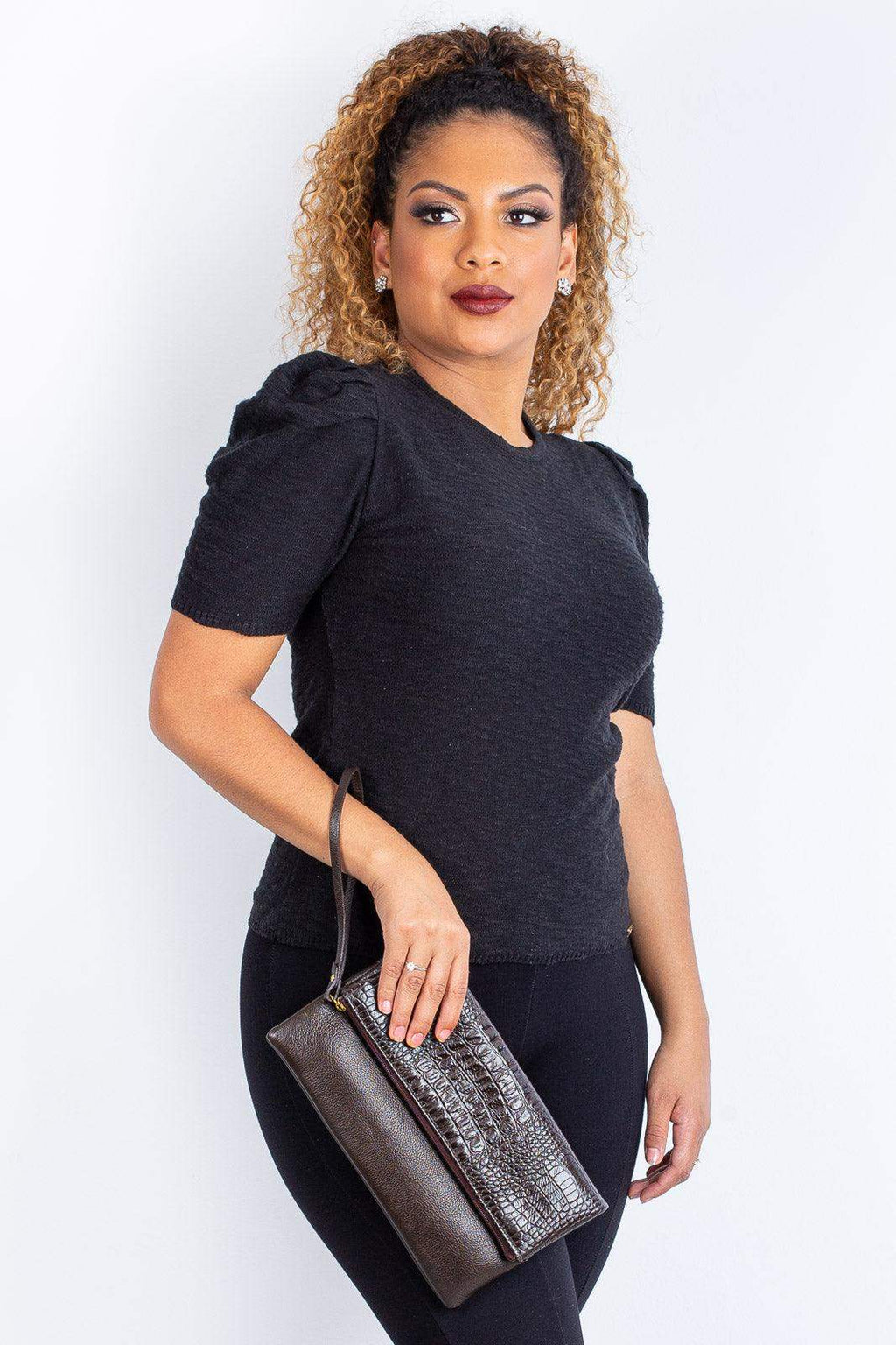 Clutch de couro croco Nikki - Enluaze
