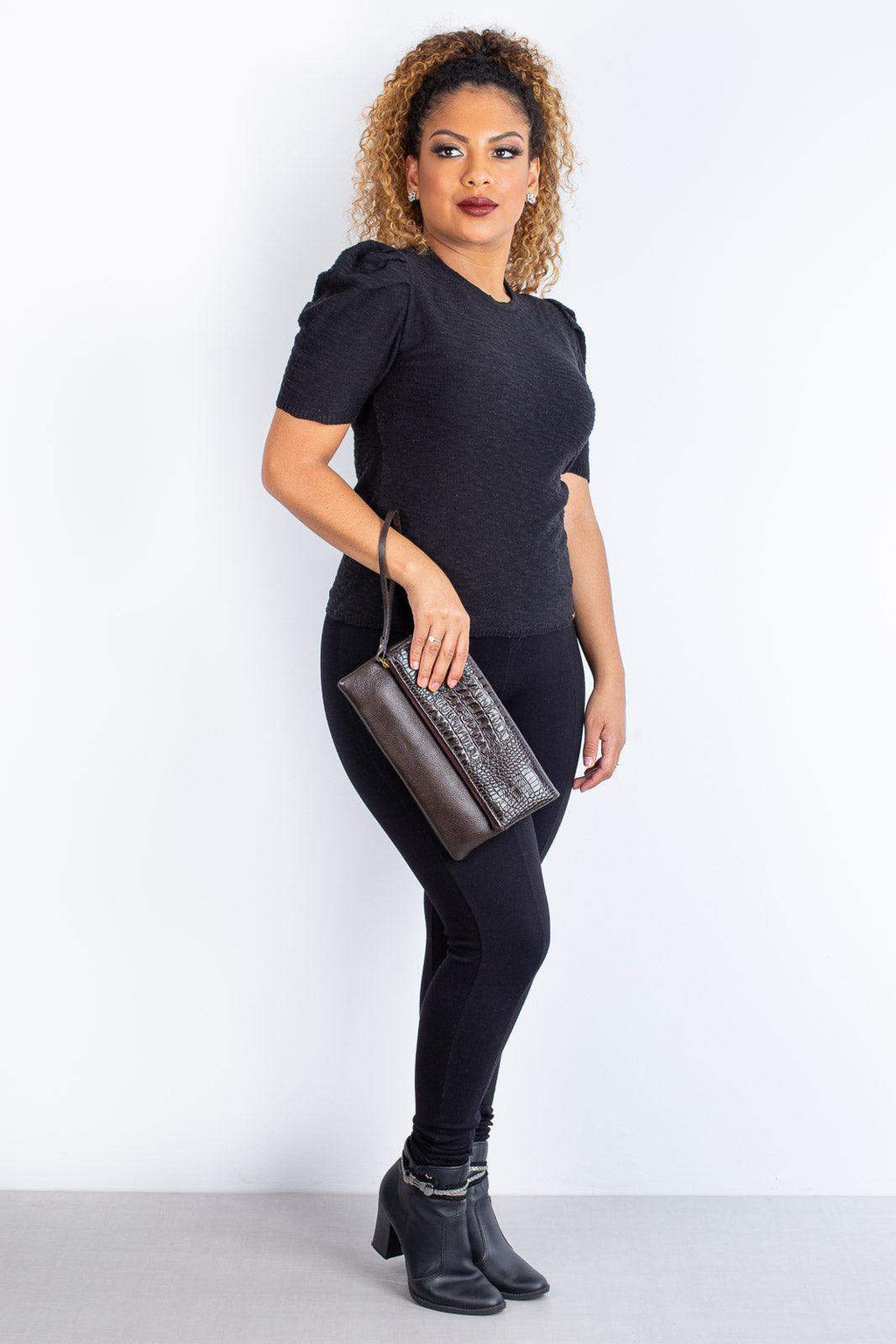 Clutch de couro croco Nikki - Enluaze