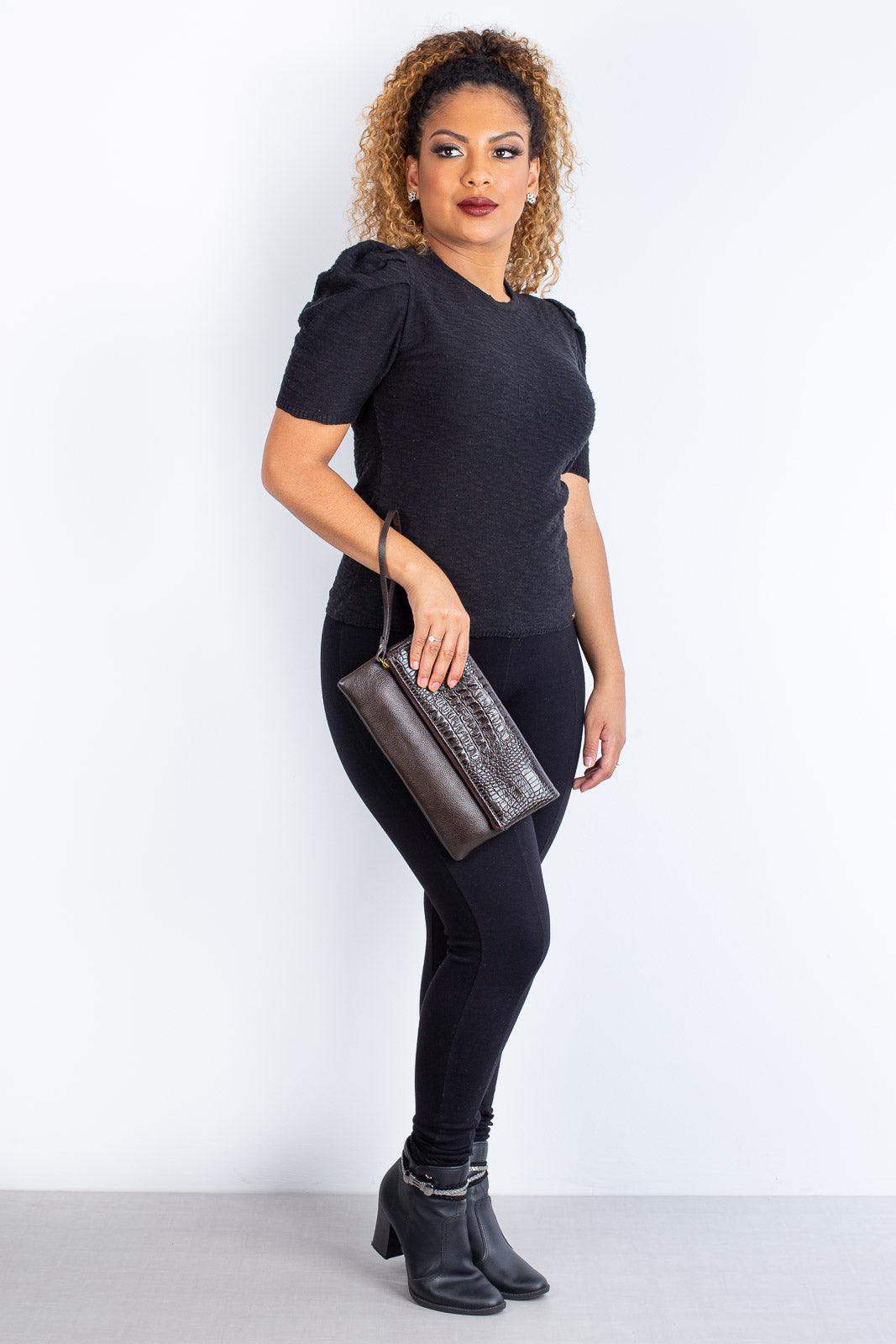 Clutch de couro croco Nikki - Enluaze