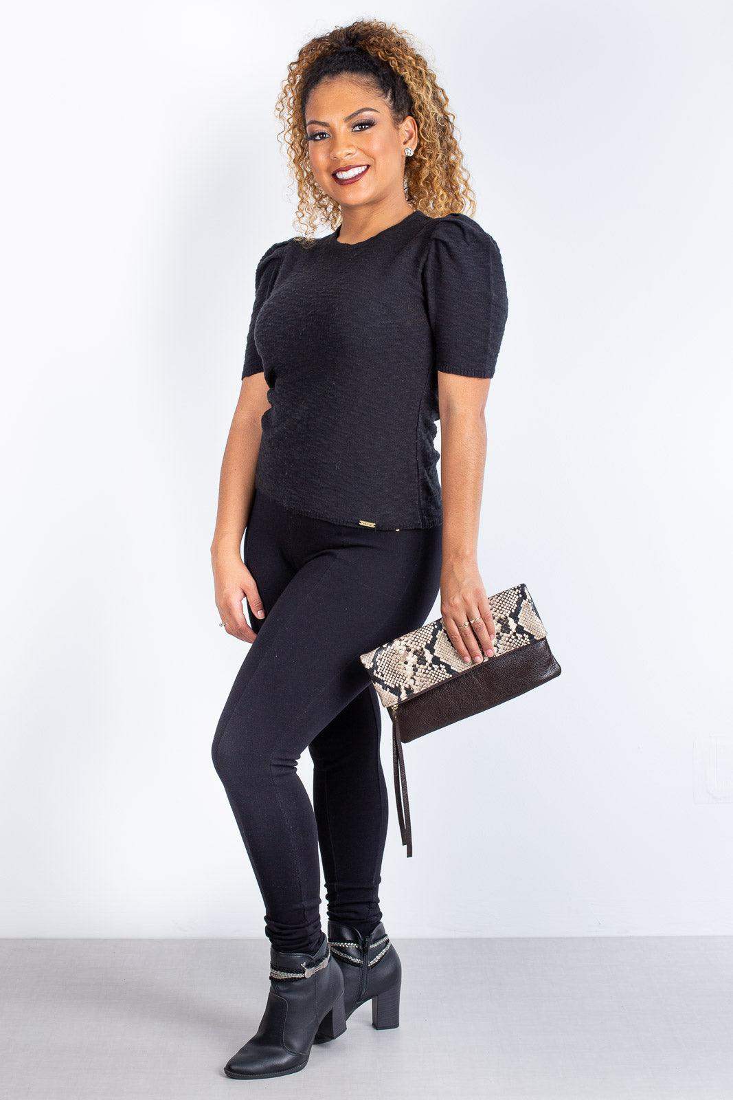 Clutch de couro estampado animal print Nikki - Enluaze