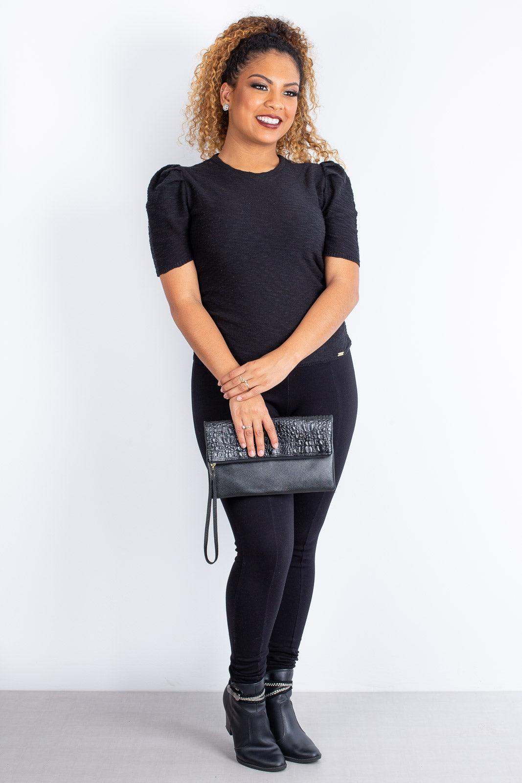 Clutch de couro croco Nikki - Enluaze