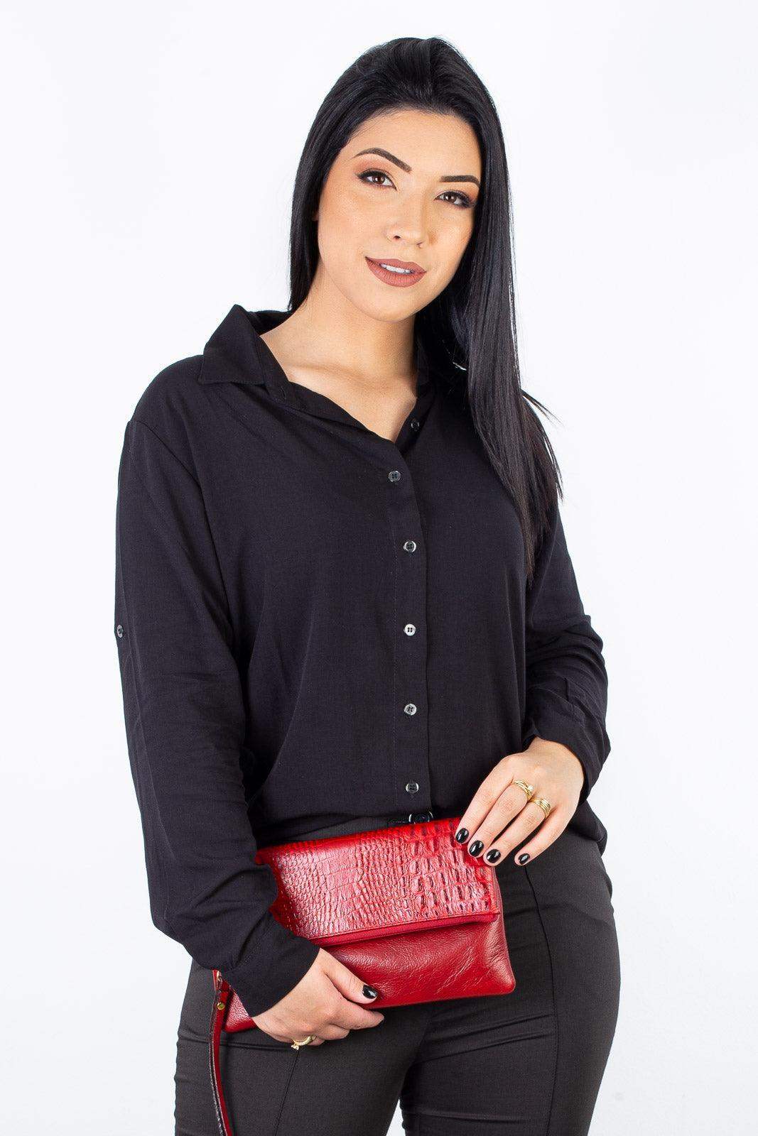Clutch de couro croco Nikki - Enluaze