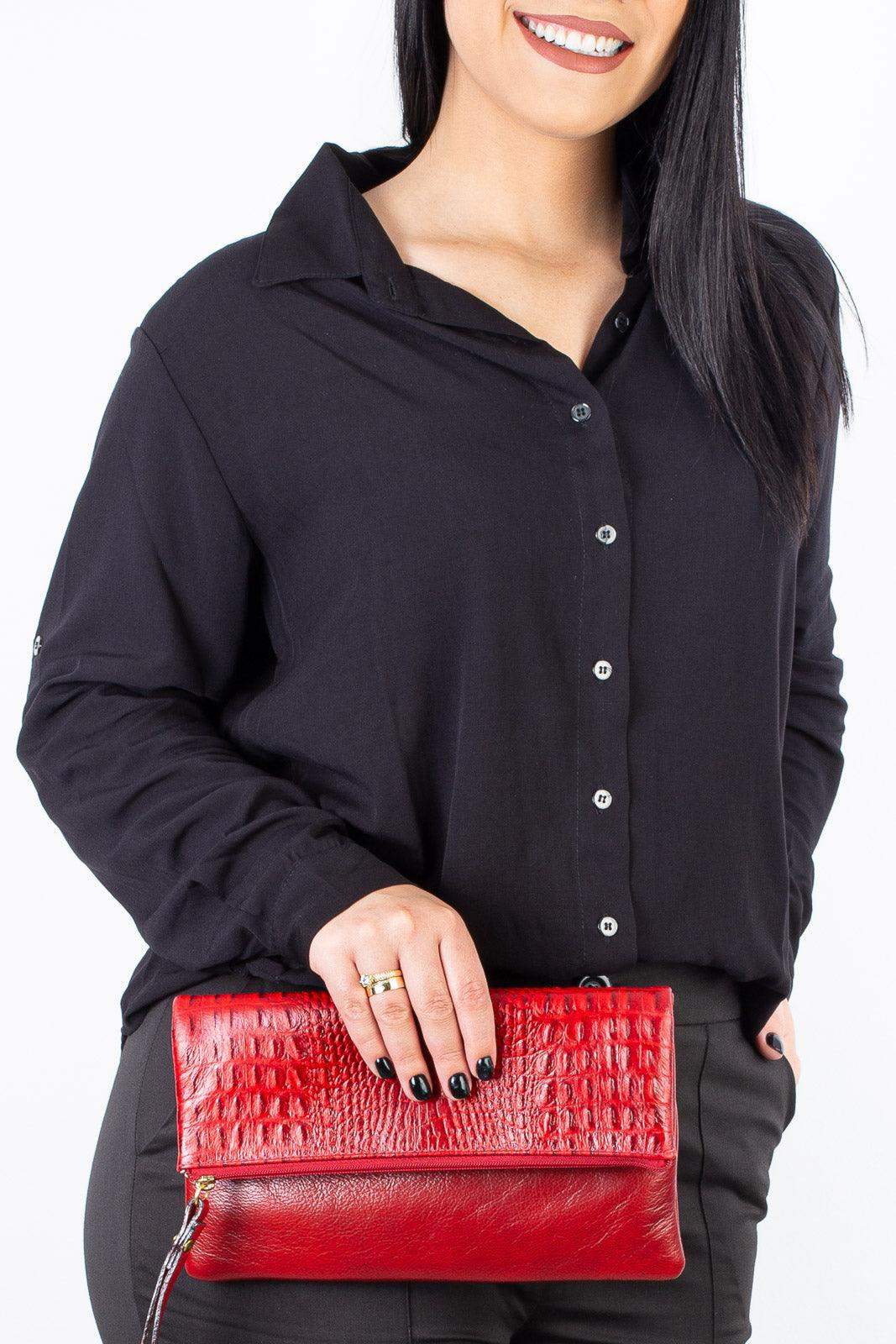 Clutch de couro croco Nikki - Enluaze