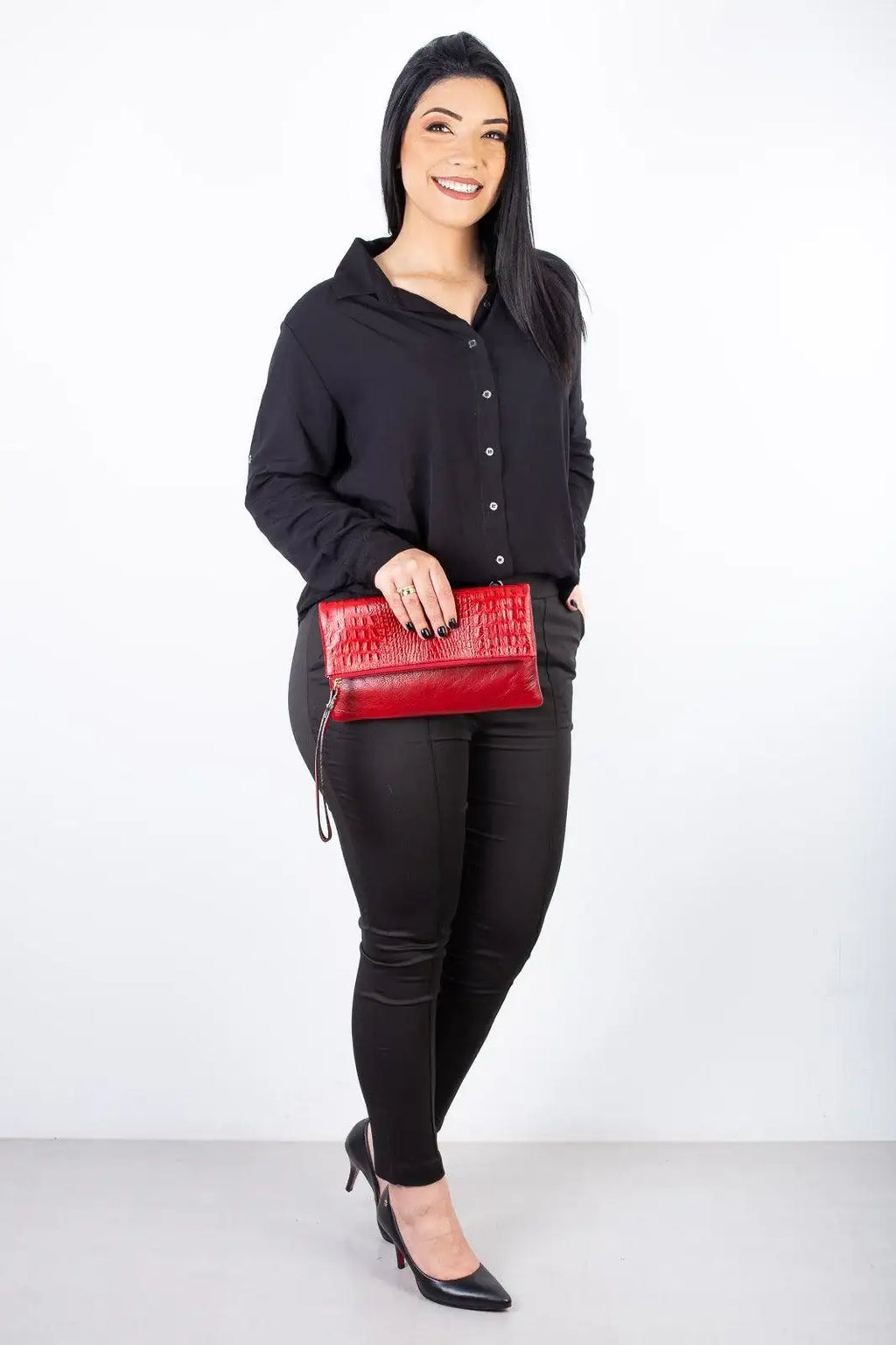 Clutch de couro croco Nikki - Enluaze