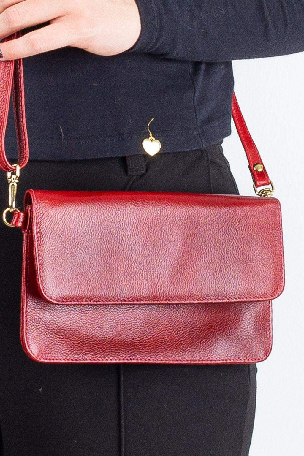 Clutch mini bolsa de couro liso Nicole - Enluaze