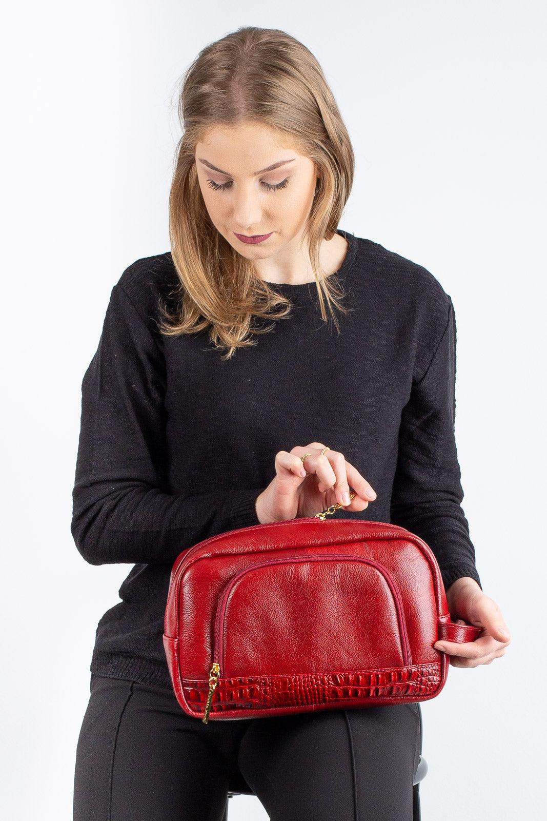 Necessaire de couro liso Manuela 18x28x10cm - Enluaze