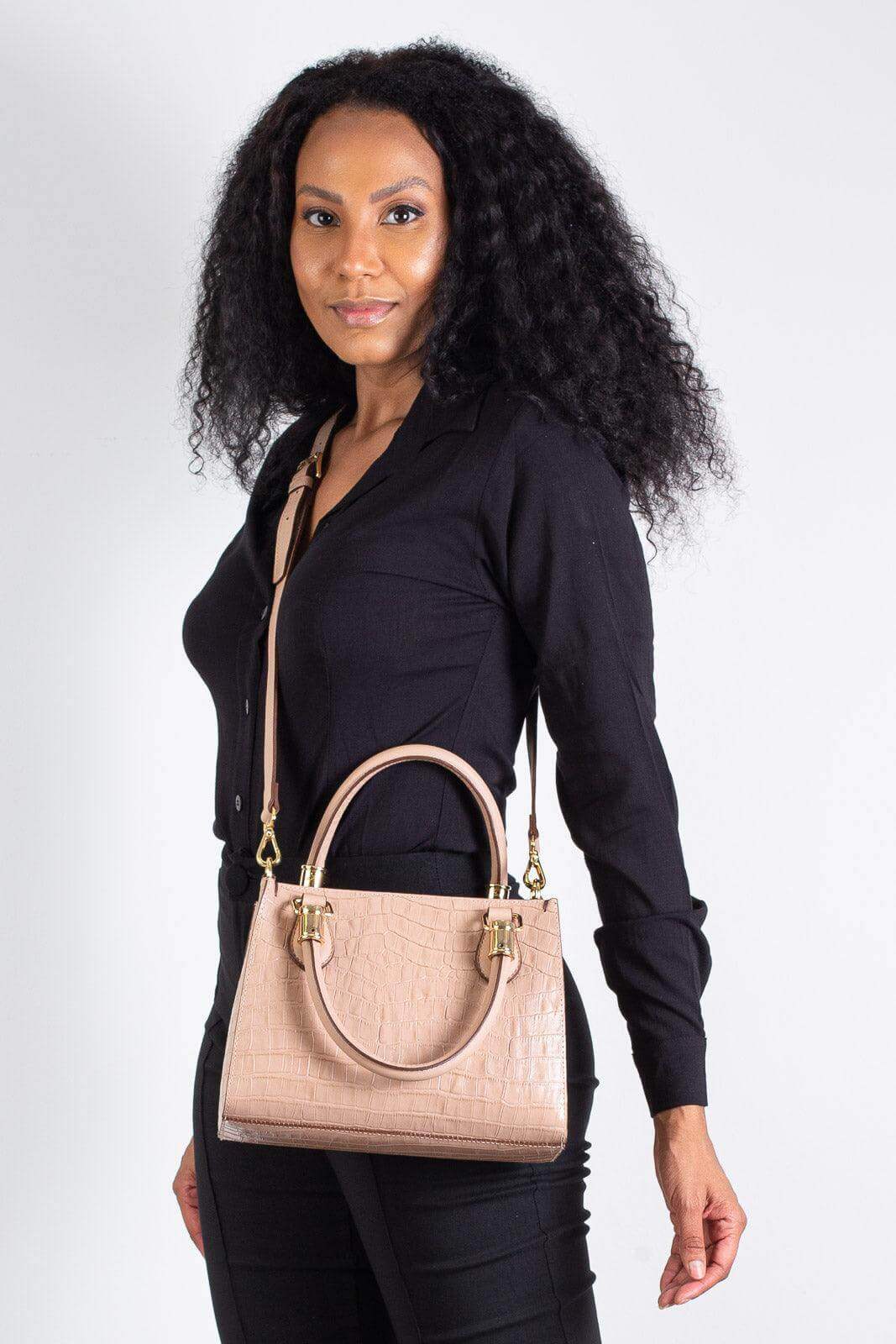 Bolsa baú de couro croco Andressa - Enluaze