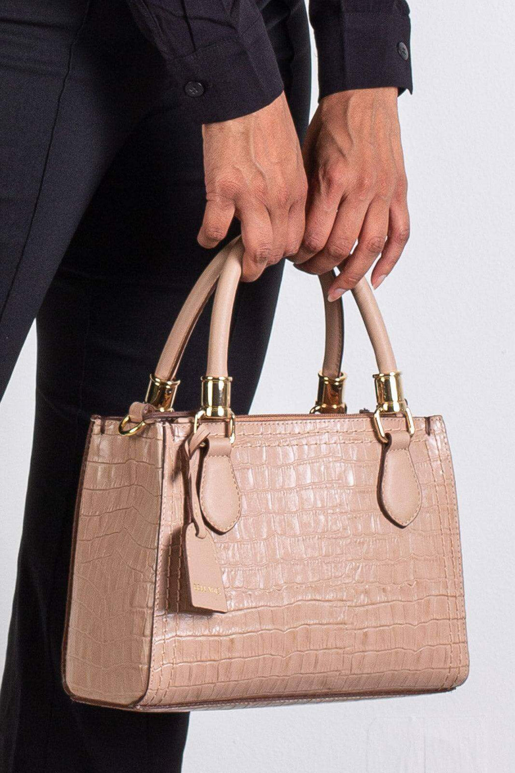 Bolsa baú de couro croco Andressa - Enluaze