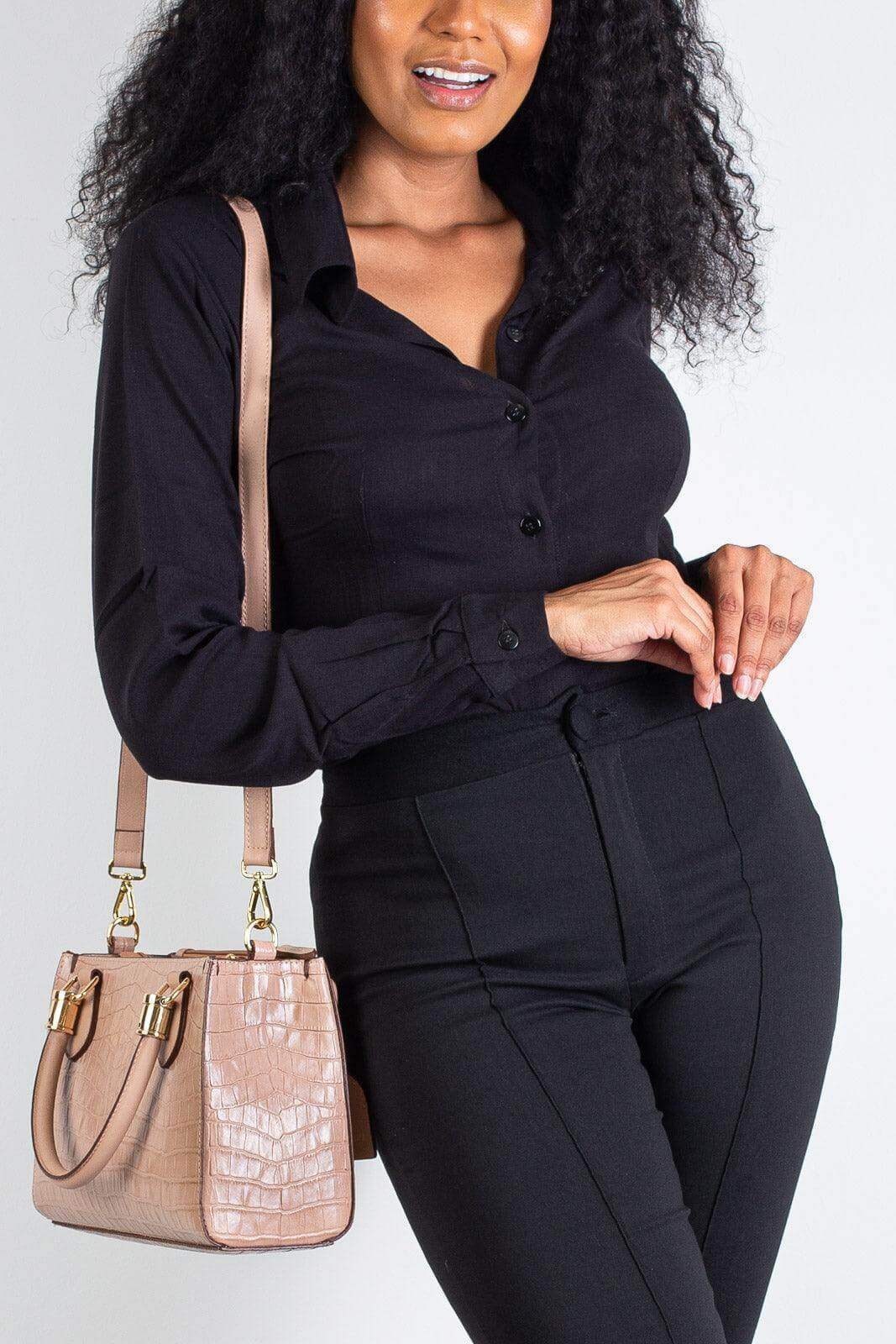 Bolsa baú de couro croco Andressa - Enluaze