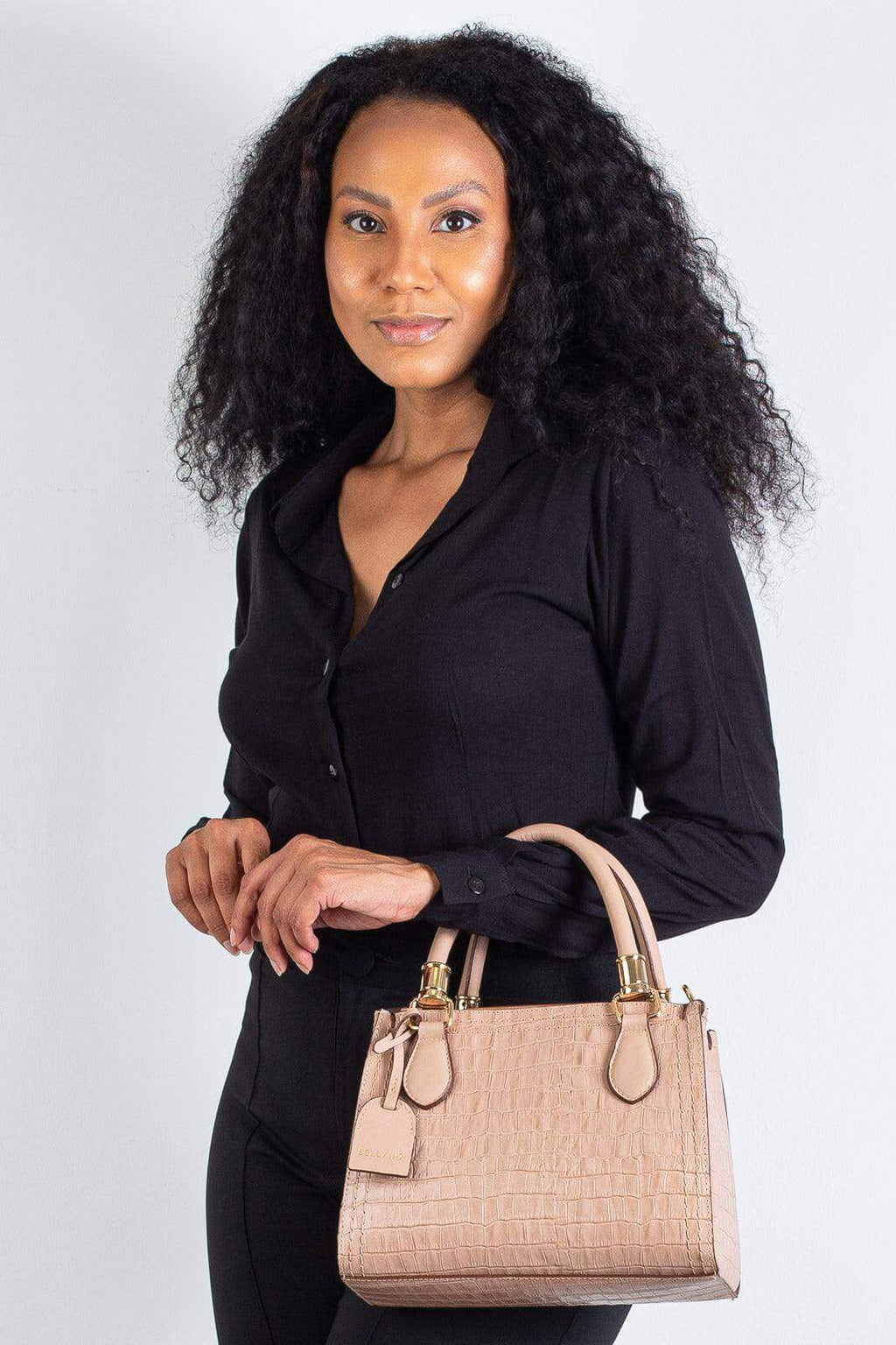 Bolsa baú de couro croco Andressa - Enluaze