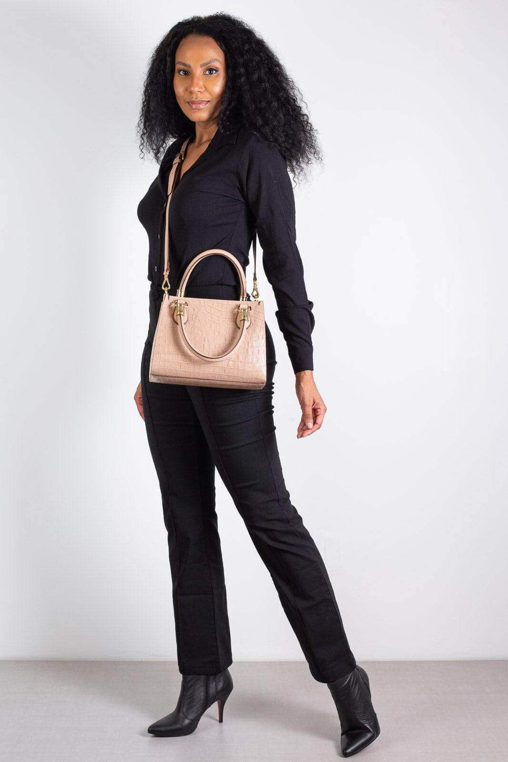 Bolsa baú de couro croco Andressa - Enluaze