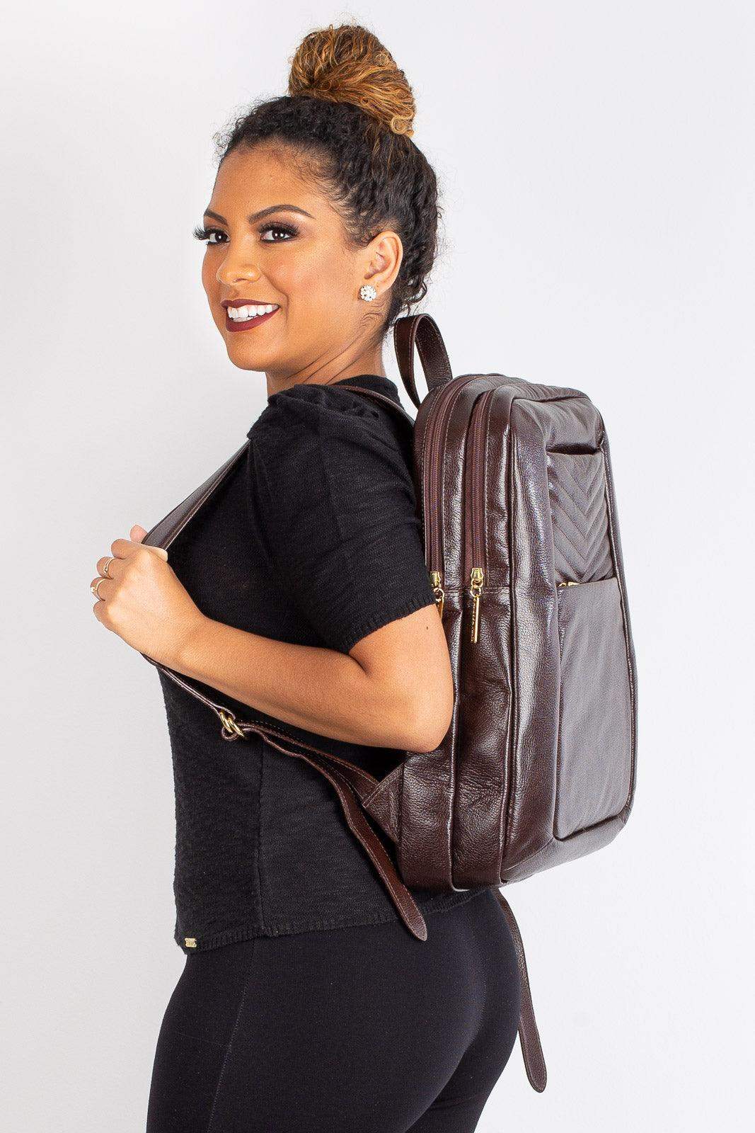 Mochila de couro grande liso slim Patricia - Enluaze