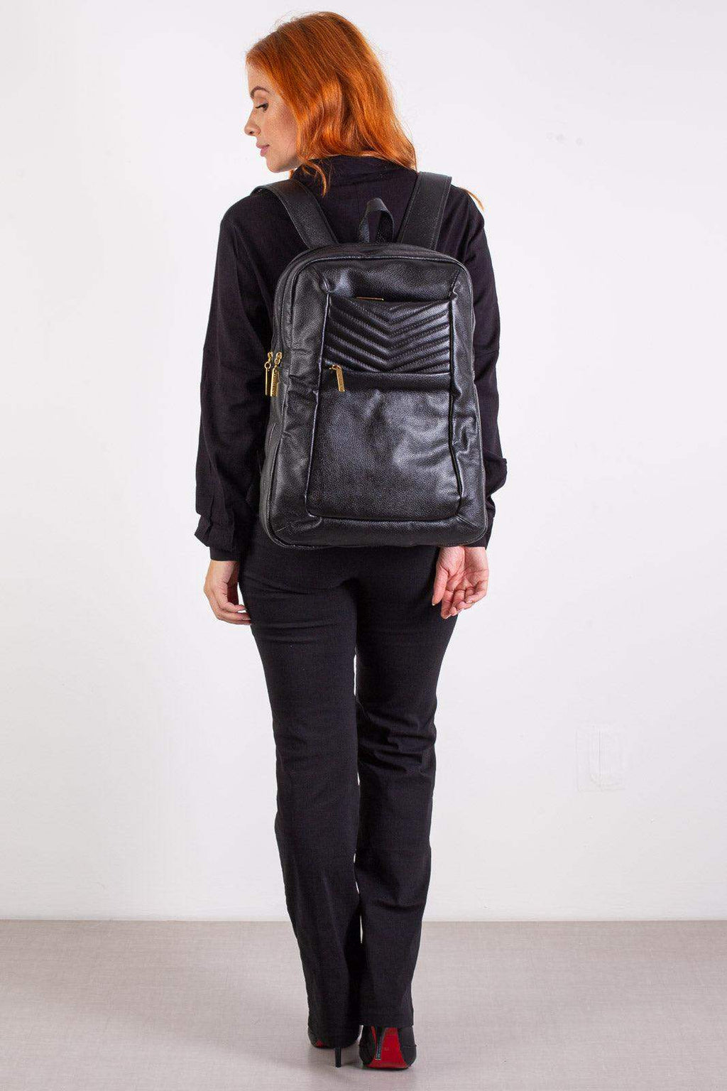 Mochila de couro grande liso slim Patricia - Enluaze