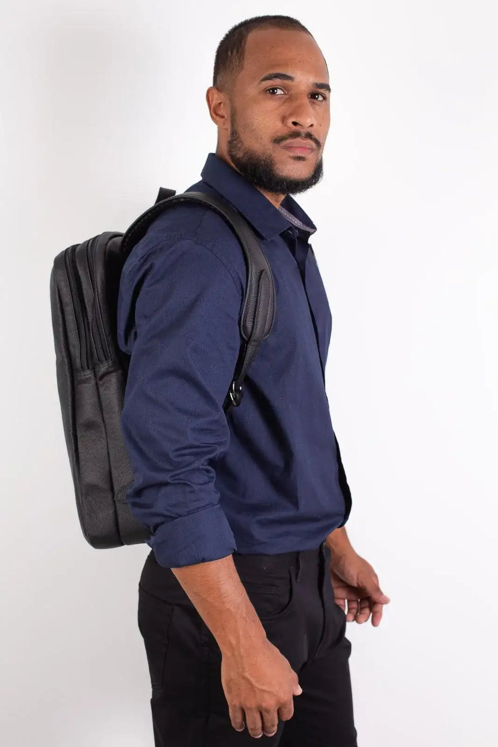 Mochila de couro grande slim Patrick - Enluaze