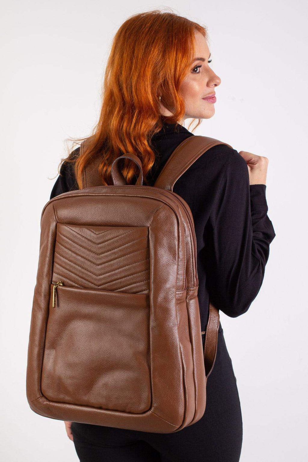 Mochila de couro grande liso slim Patricia - Enluaze