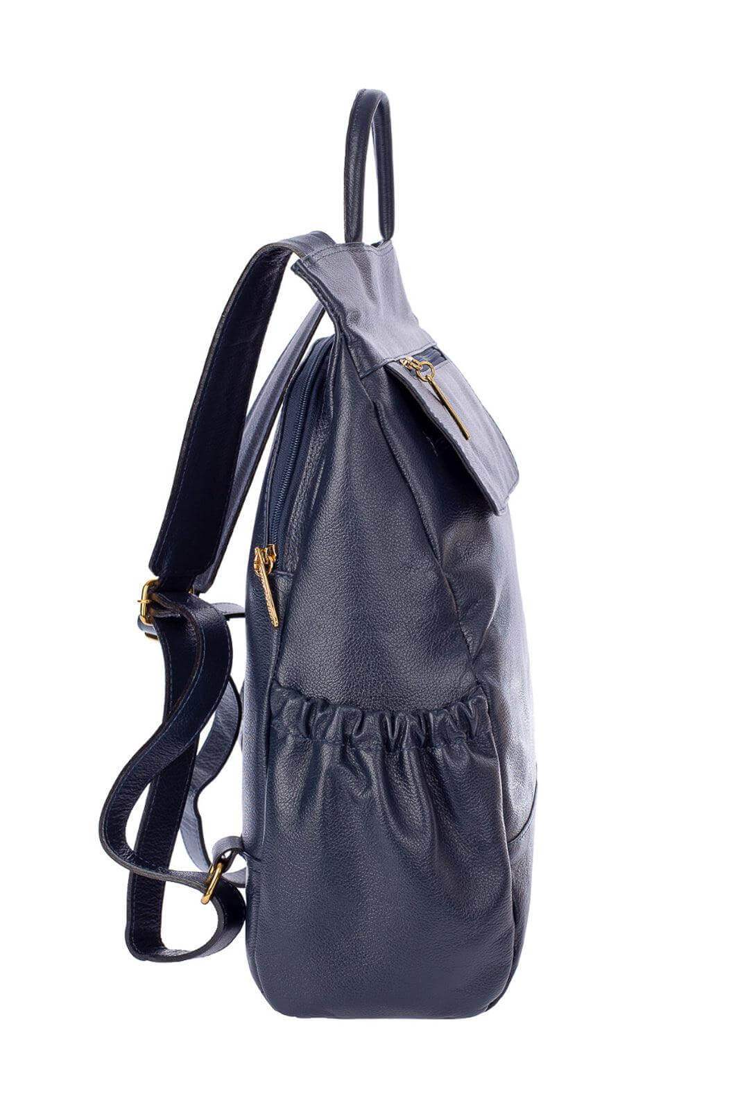 Mochila antifurto de couro liso Suelen - Enluaze