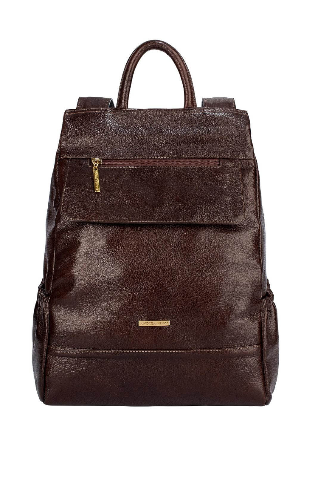 Mochila antifurto de couro liso Suelen - Enluaze