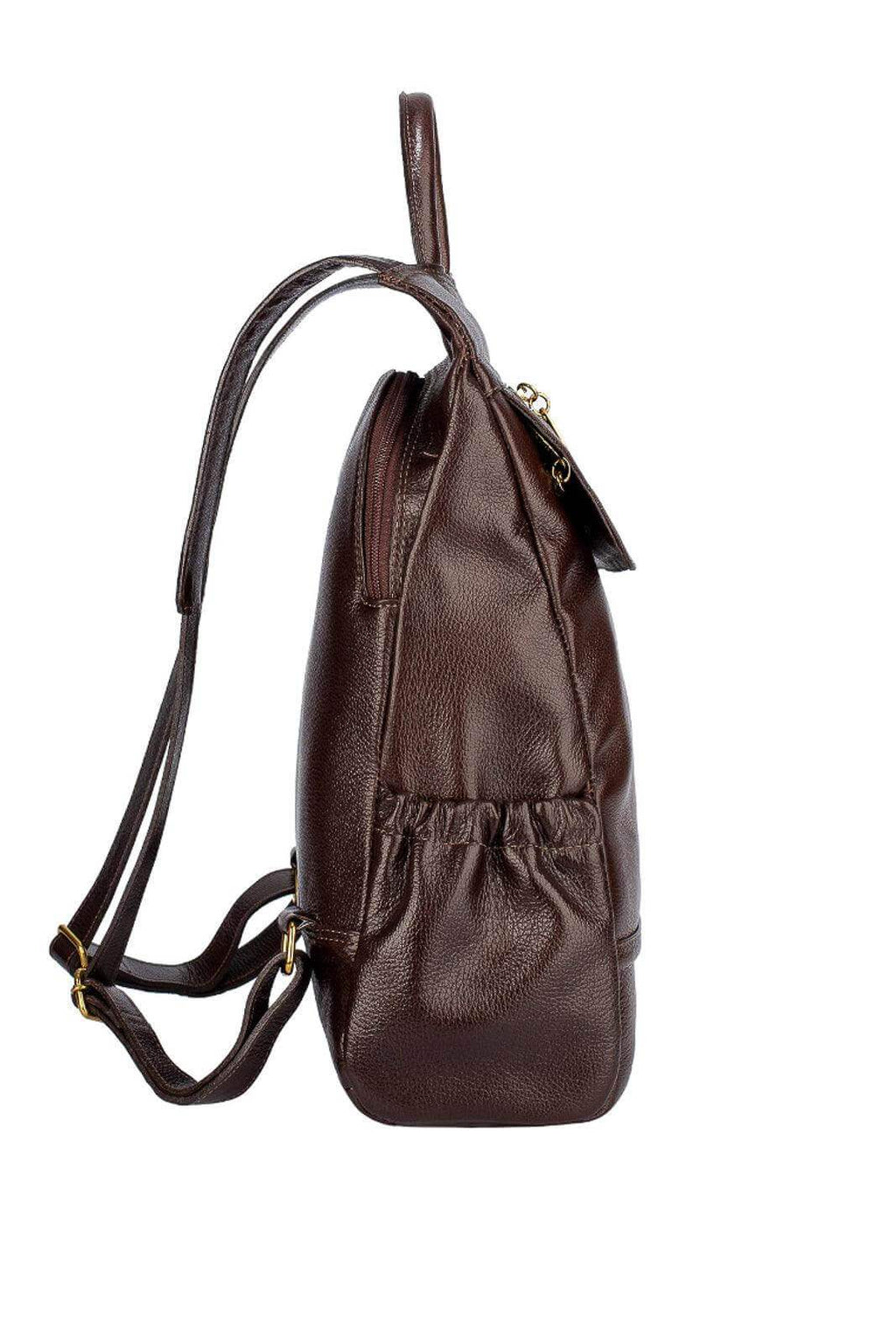 Mochila antifurto de couro liso Suelen - Enluaze