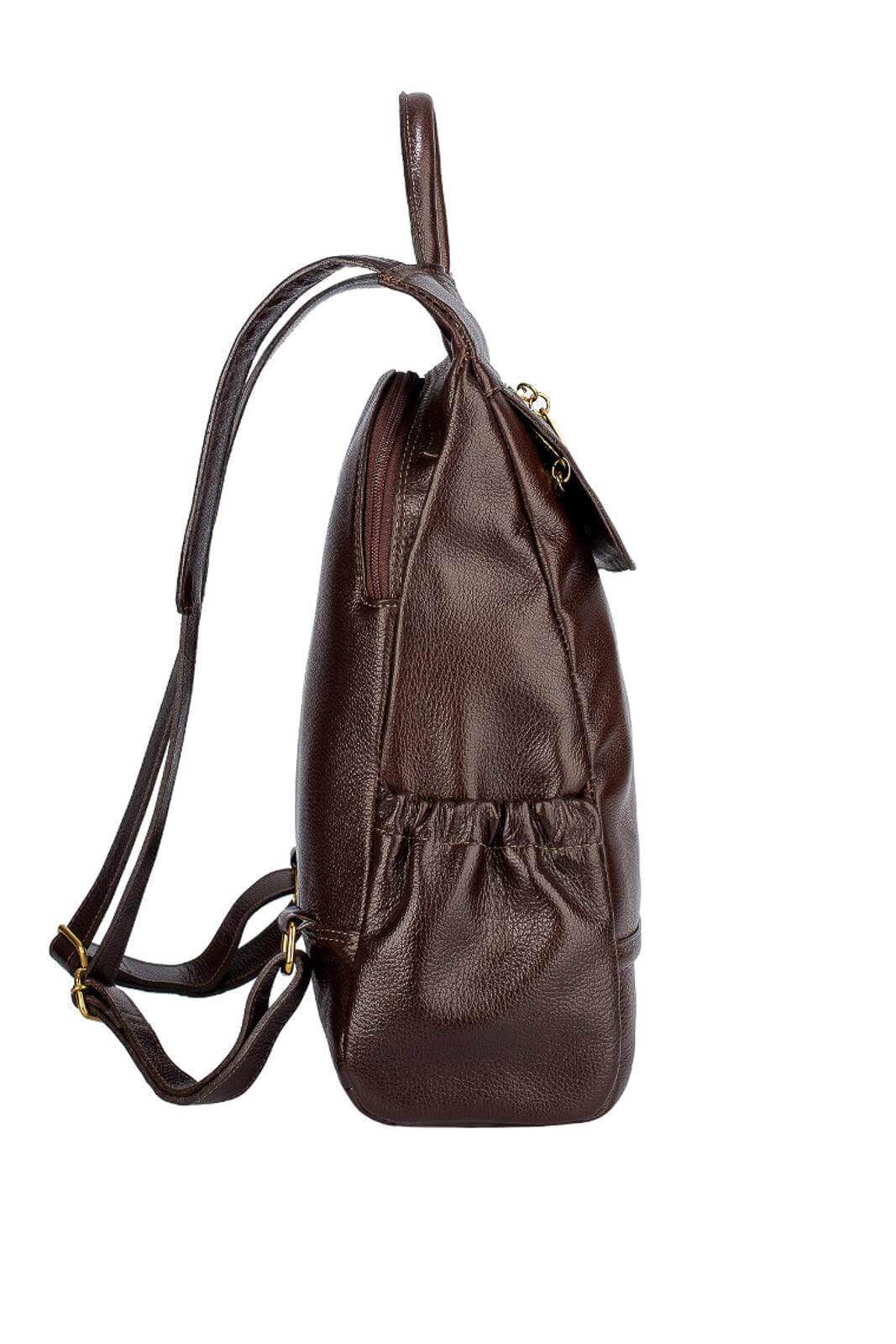 Mochila antifurto de couro liso Suelen - Enluaze