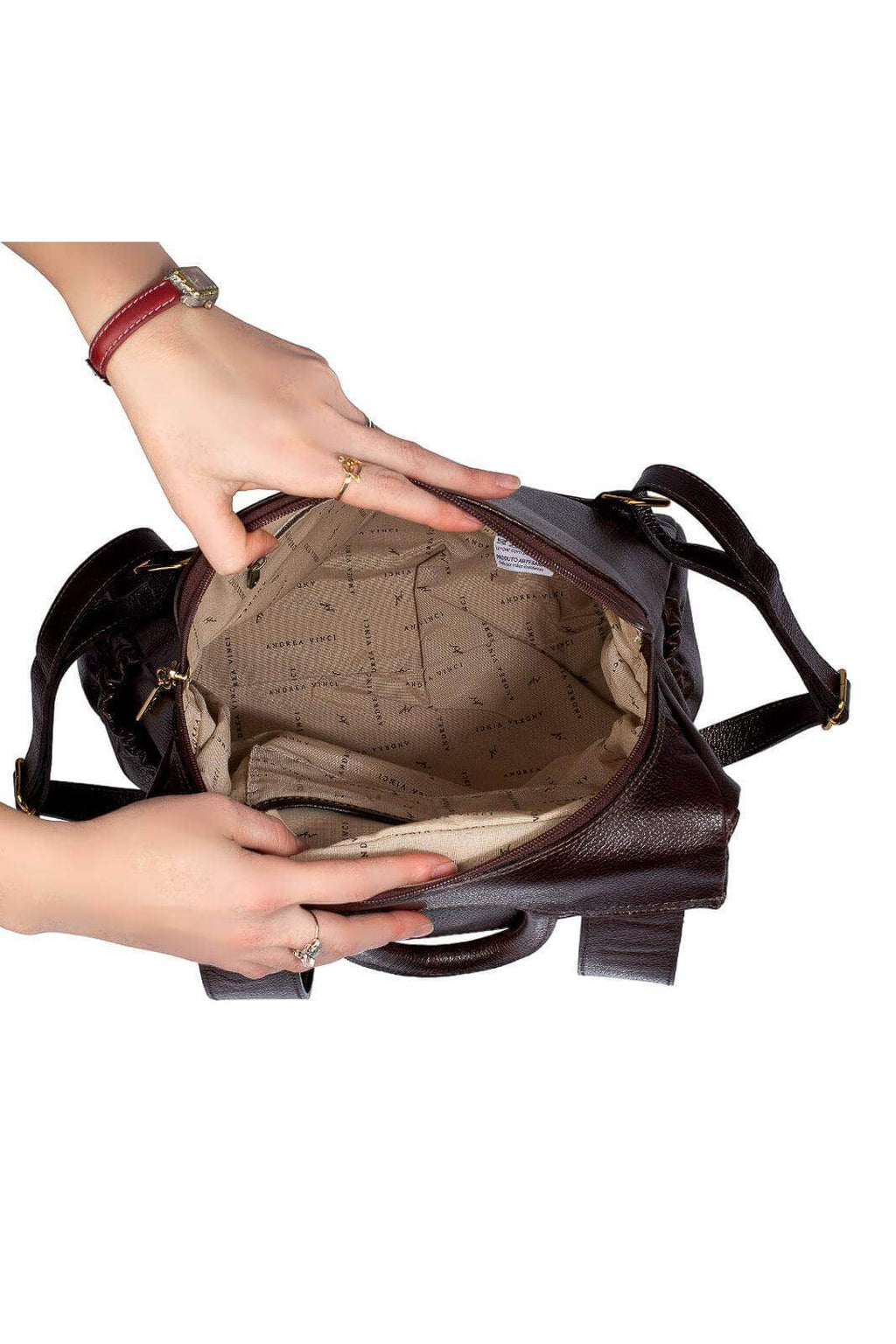 Mochila antifurto de couro liso Suelen - Enluaze