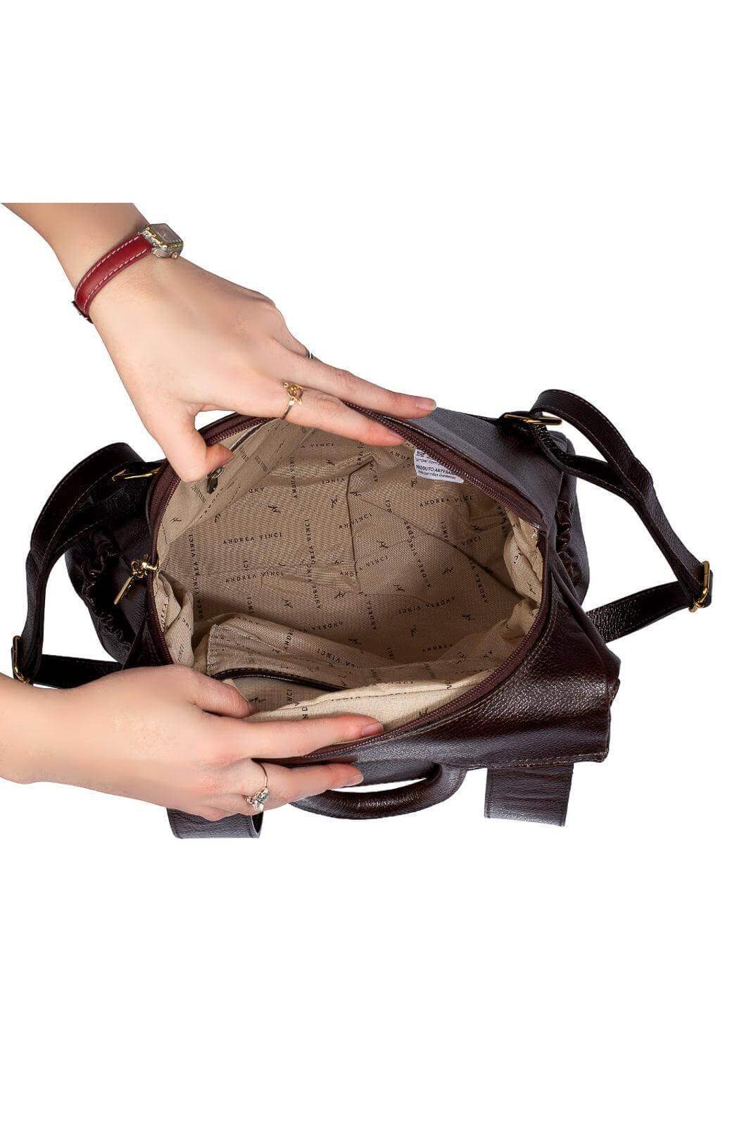 Mochila antifurto de couro liso Suelen - Enluaze