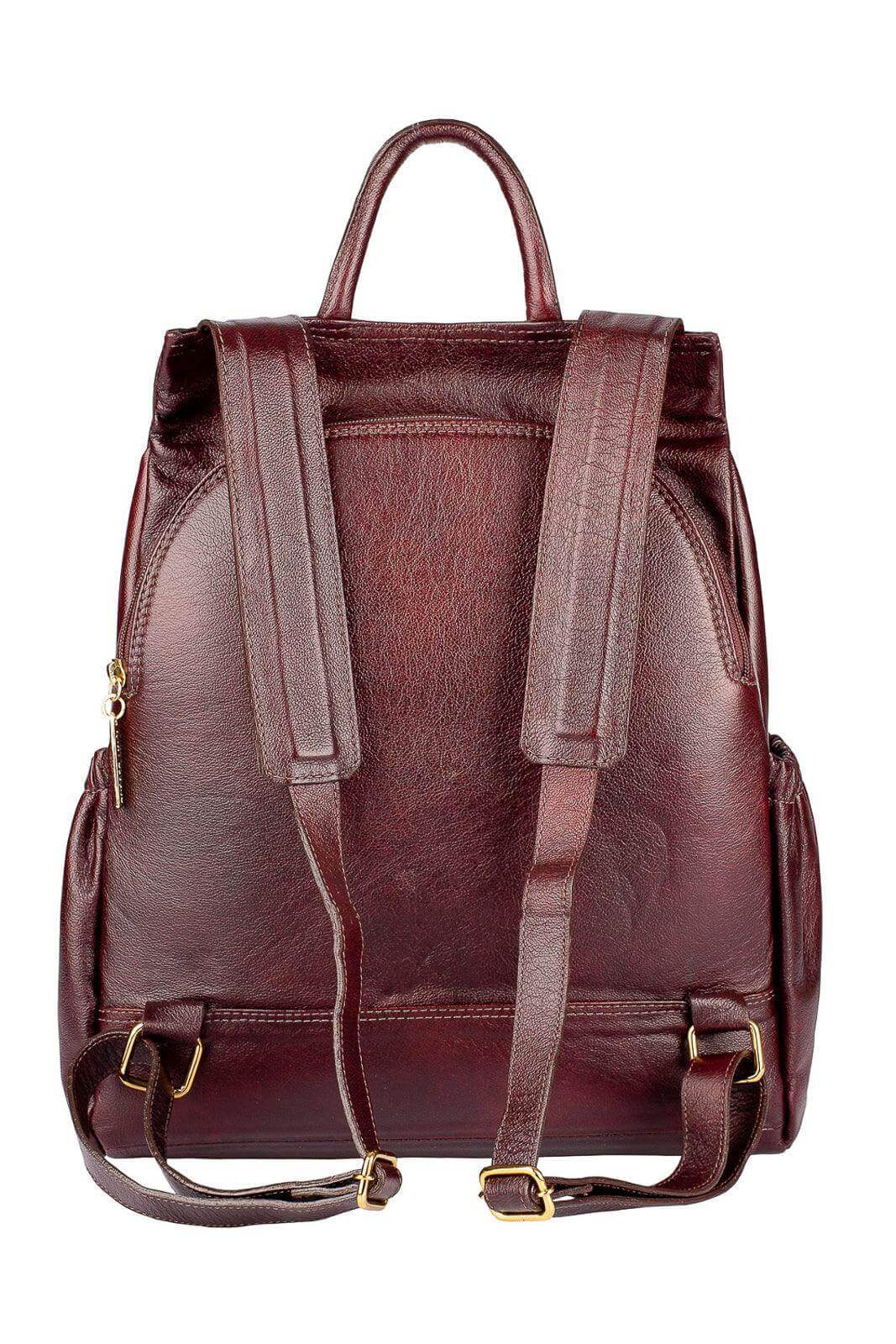 Mochila antifurto de couro liso Suelen - Enluaze