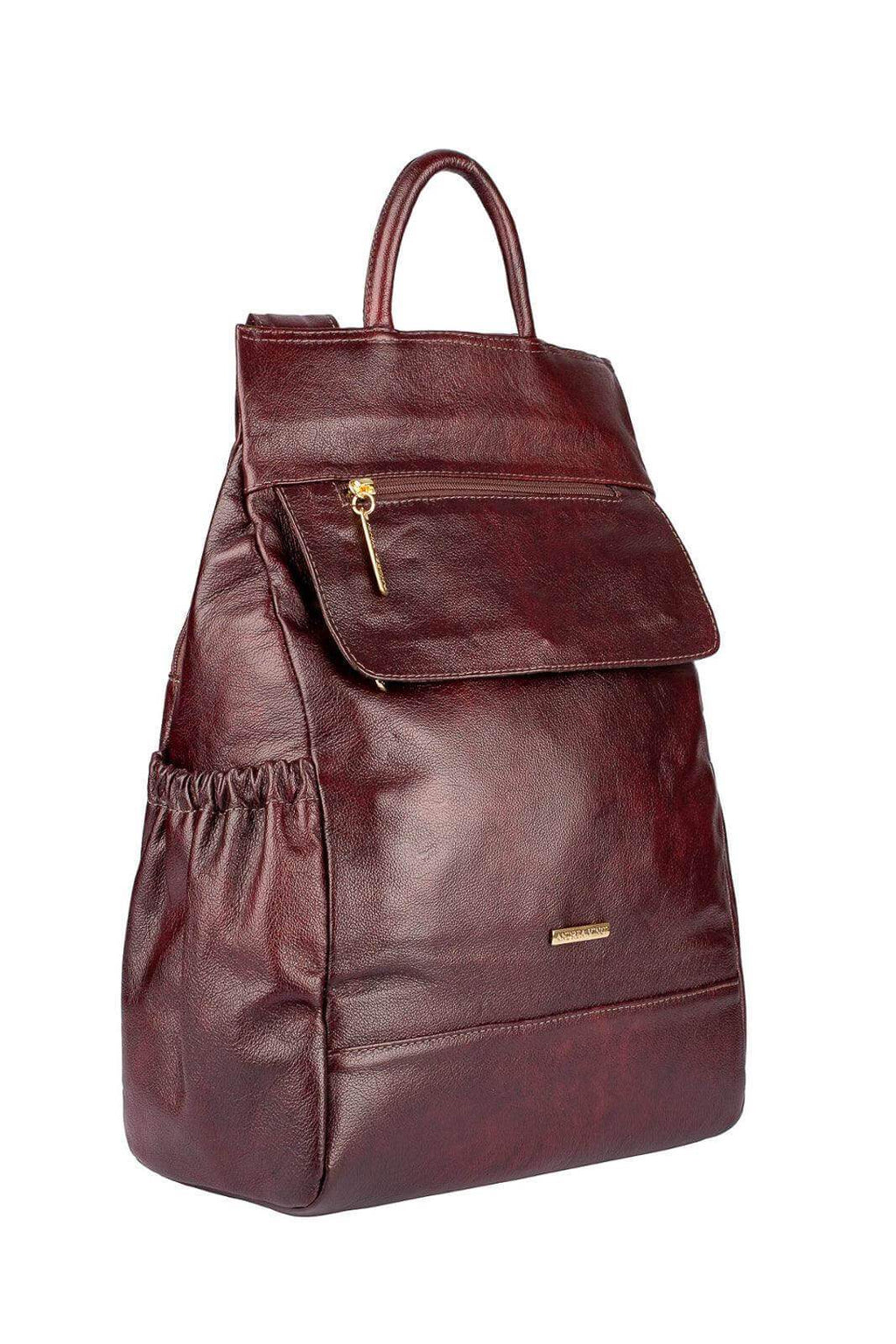 Mochila antifurto de couro liso Suelen - Enluaze