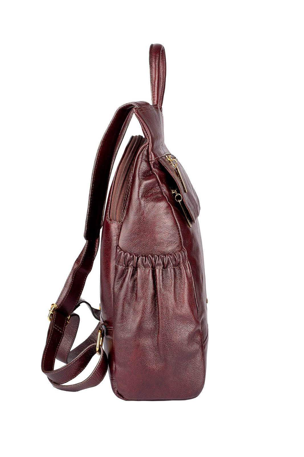 Mochila antifurto de couro liso Suelen - Enluaze