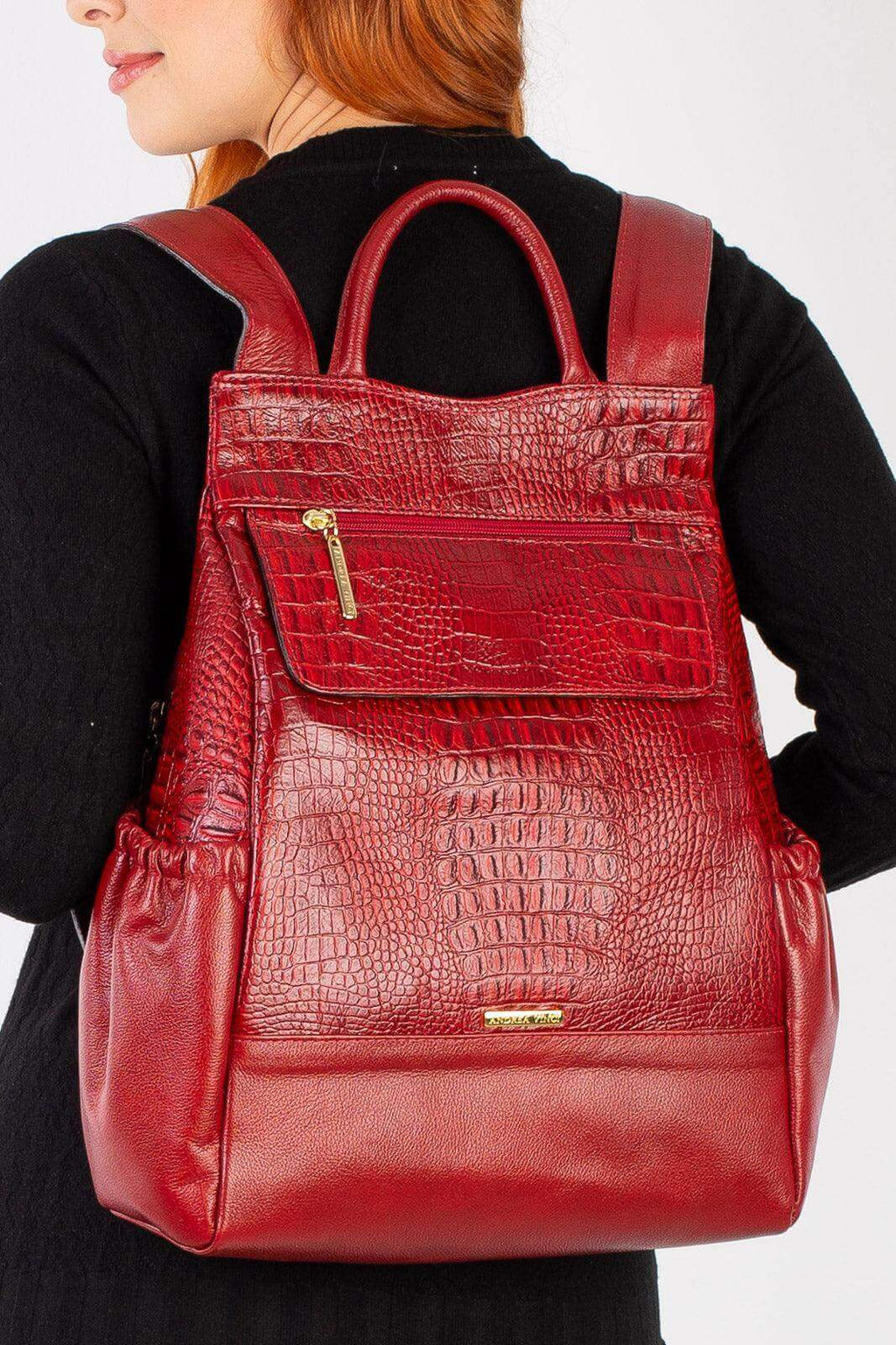 Mochila antifurto de couro croco Suelen - Enluaze