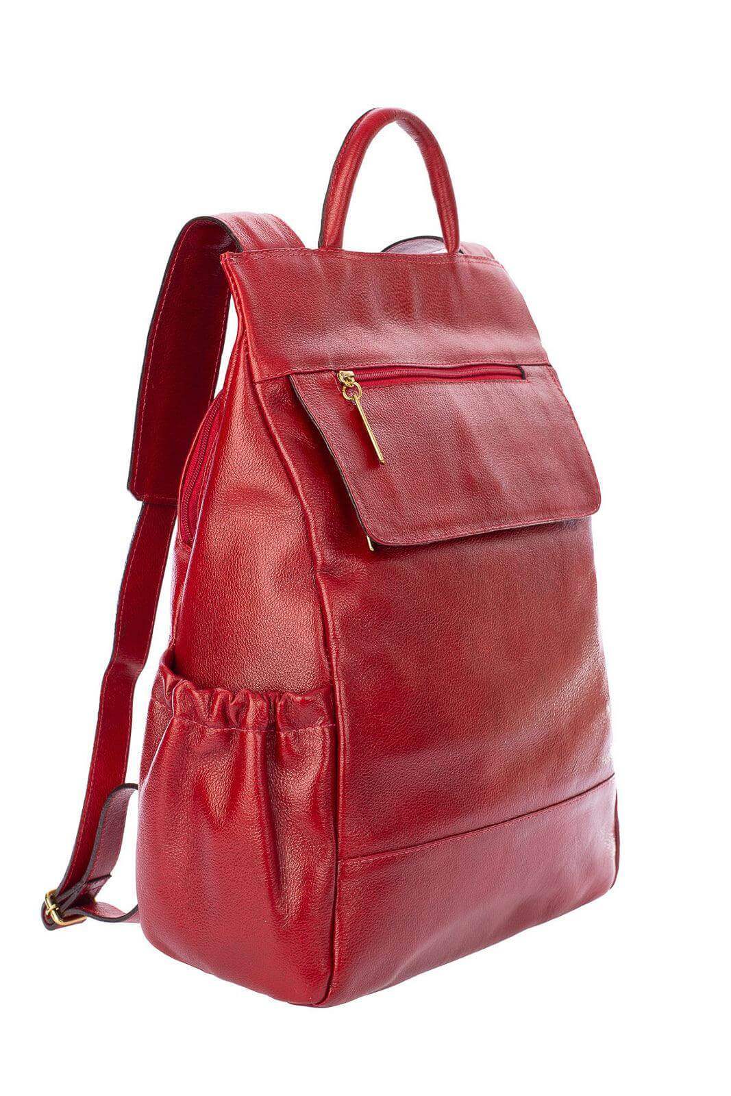 Mochila antifurto de couro liso Suelen - Enluaze