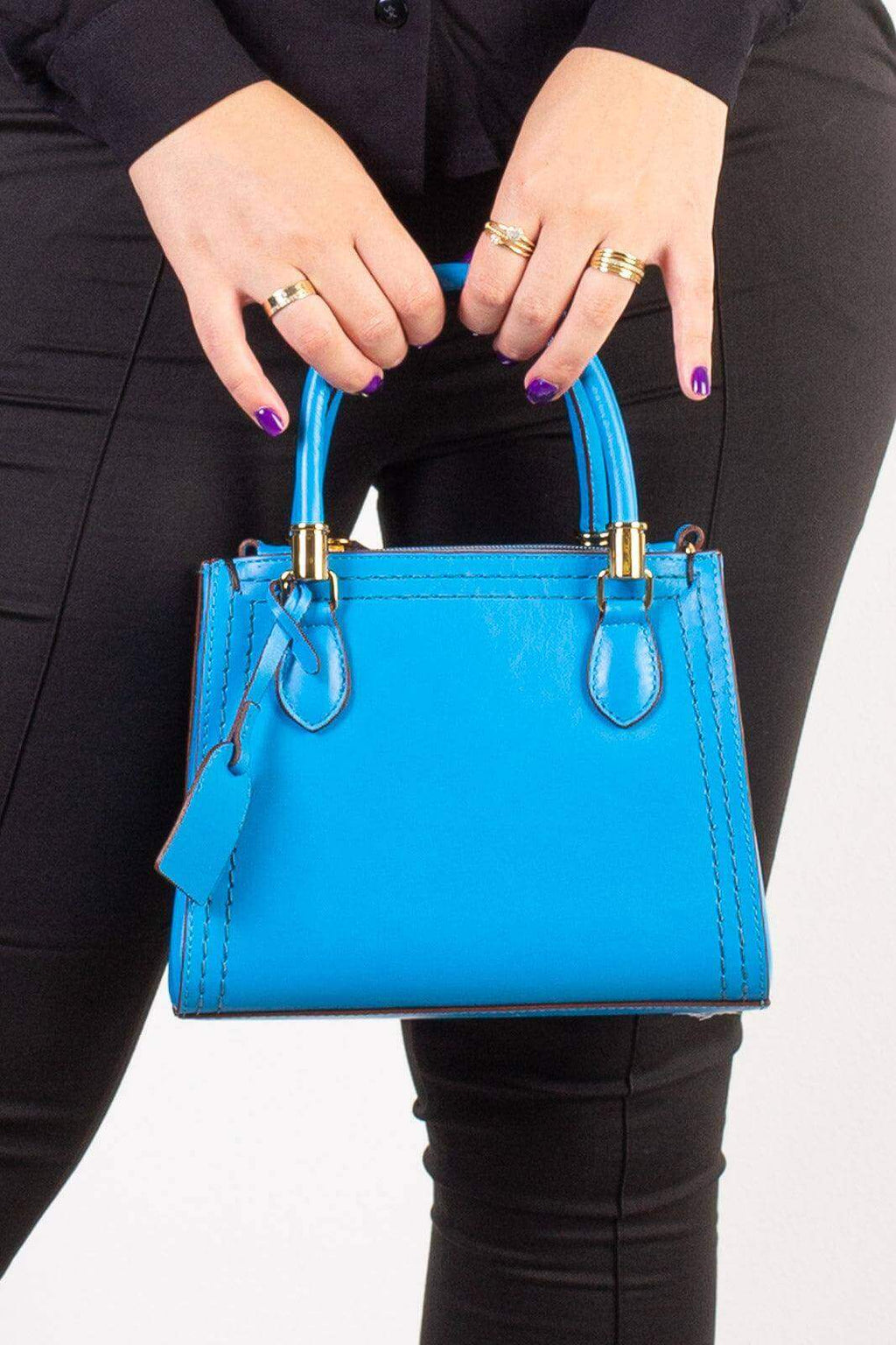 Mini bolsa baú de couro liso Andy - Enluaze